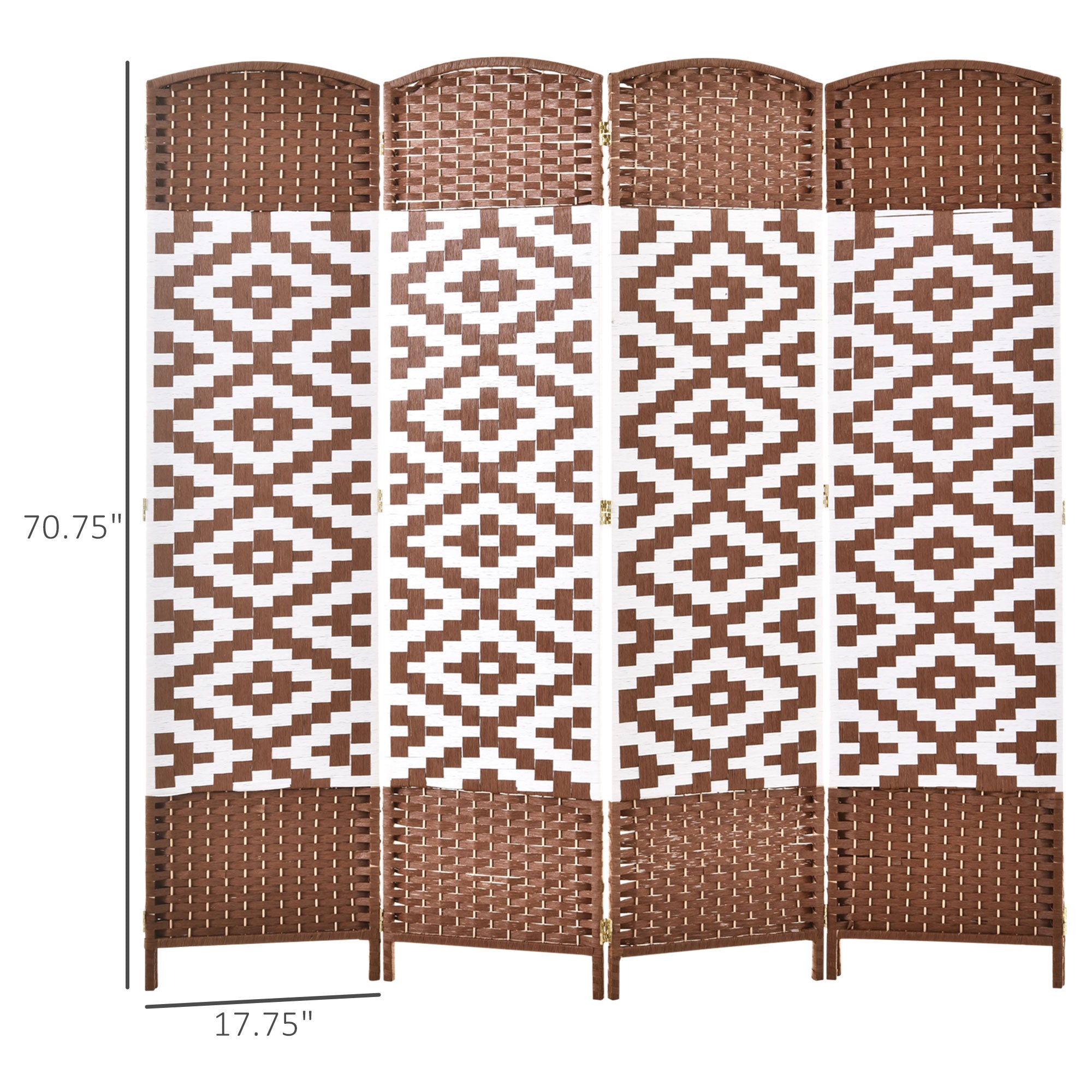 HOMCOM 4 Panel Room Divider, 6 Ft Indoor Portable Folding Privacy Screens, Diamond Hand-Woven Double Hinged Freestanding Partition Wall Dividers for Home Office, Brown