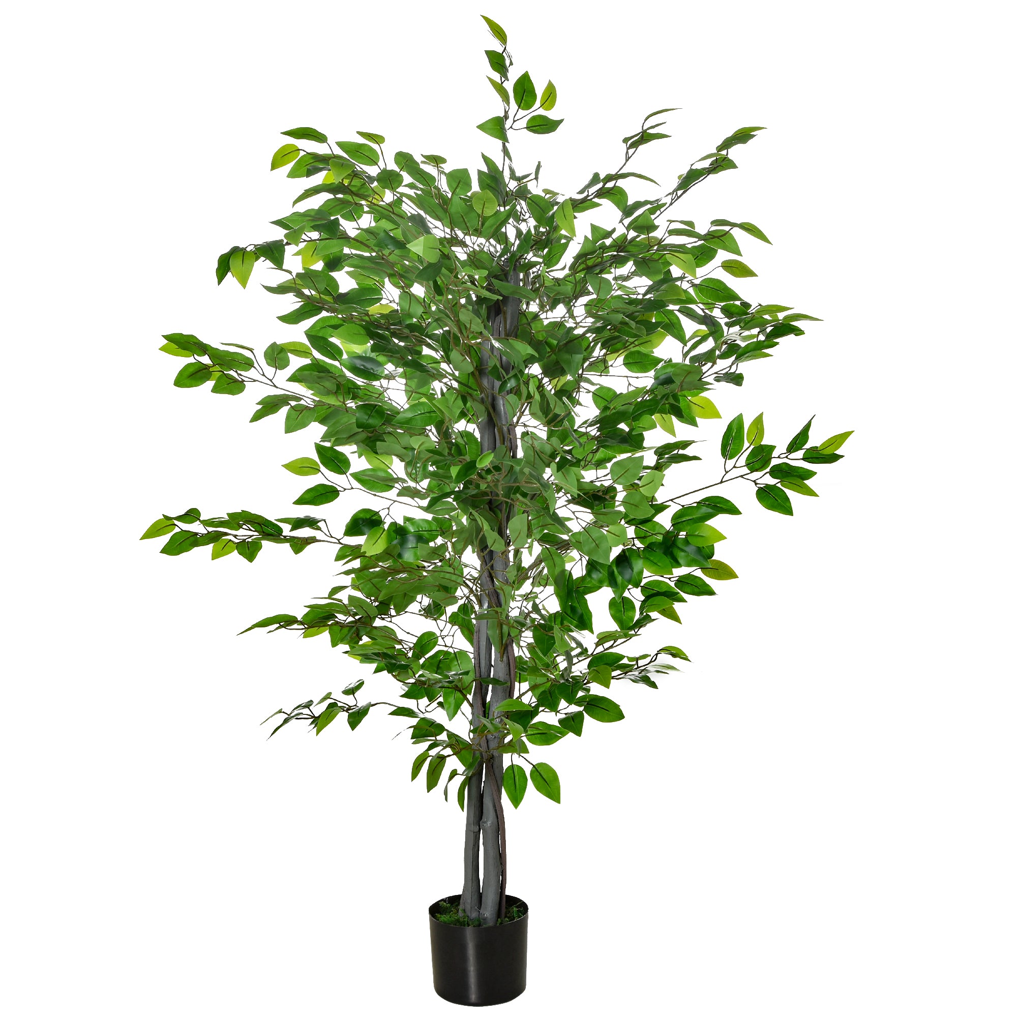 HOMCOM 4.5ft Ficus Artificial Tree with Realistic Leaves, Tall Fake Plant in Pot for Home Office Indoor Outdoor Decor, Green