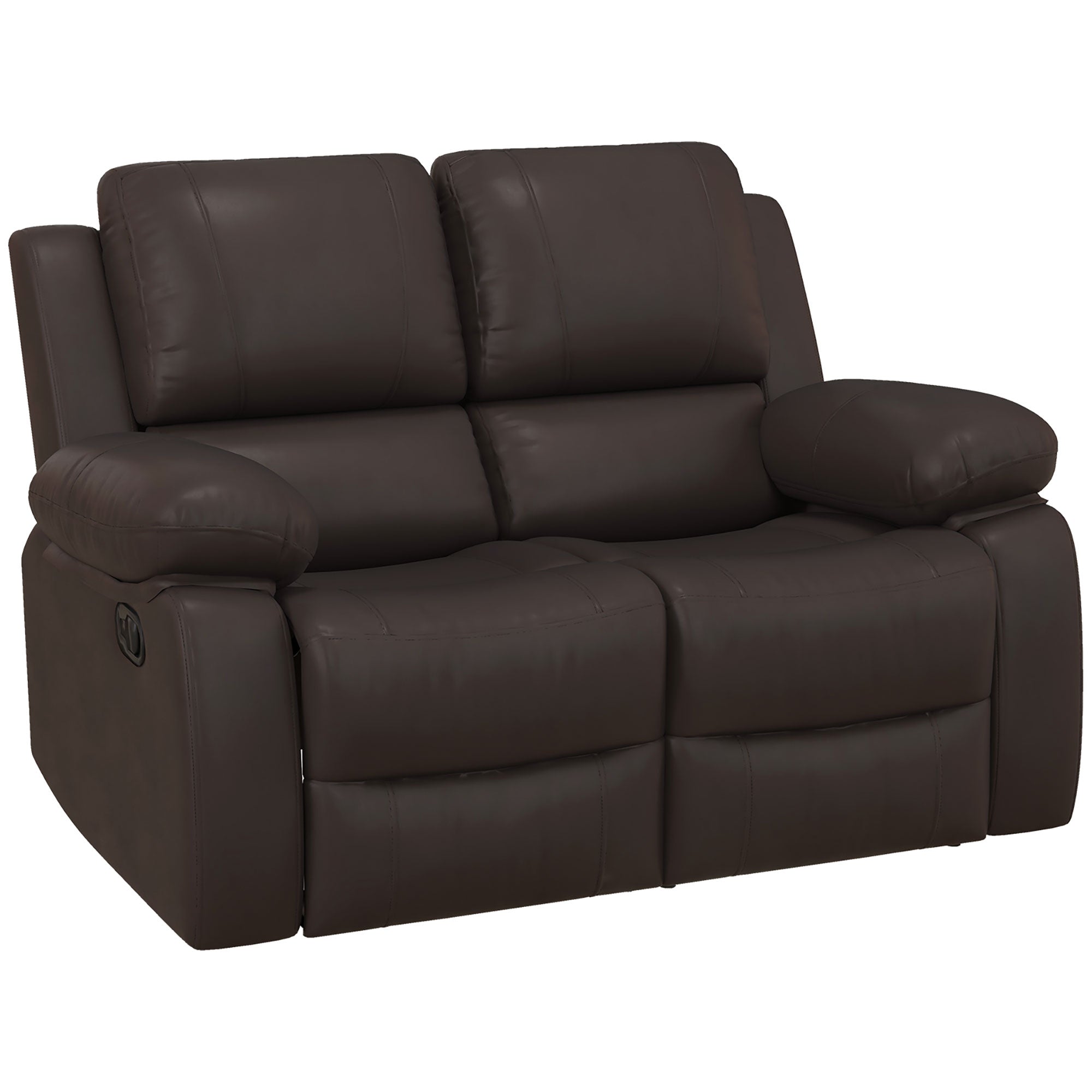 HOMCOM Double Reclining Loveseat, PU Leather Manual Recliner Chair with Pullback Control Footrest for Living Room, Brown