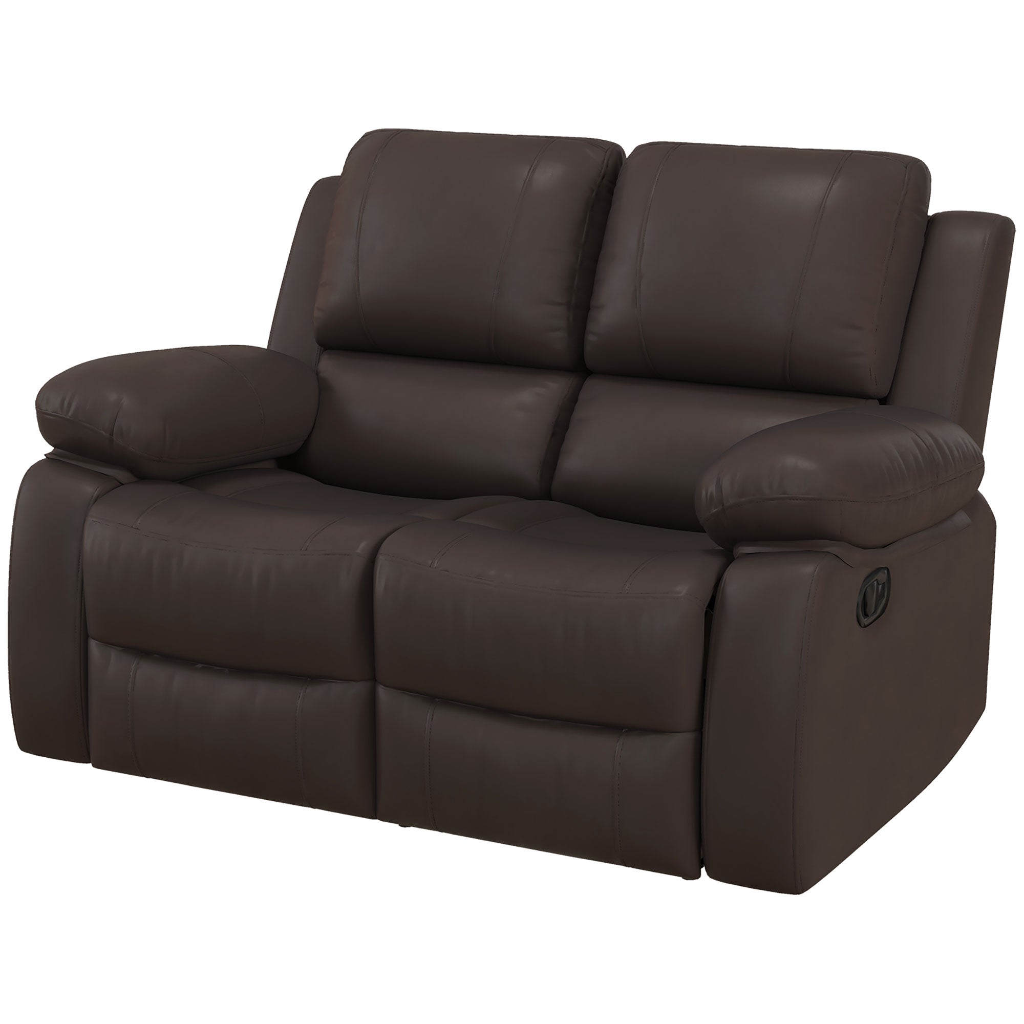 HOMCOM Double Reclining Loveseat, PU Leather Manual Recliner Chair with Pullback Control Footrest for Living Room, Brown