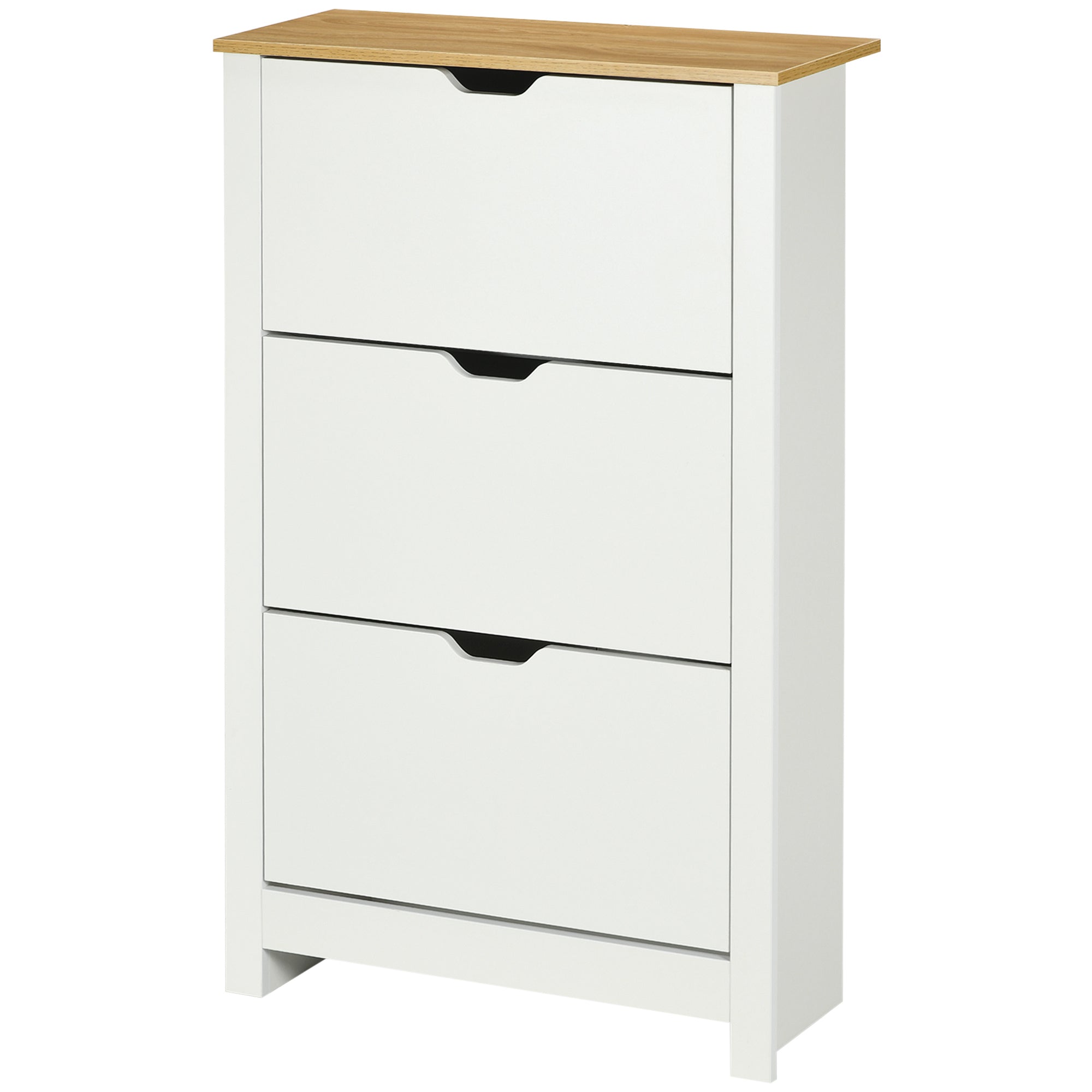 HOMCOM Narrow Shoe Cabinet, Space Saving Shoe Storage Cabinet with 3 Flip Drawers and Adjustable Shelves for 18 Pairs of Shoes for Hallway and Living Room, White