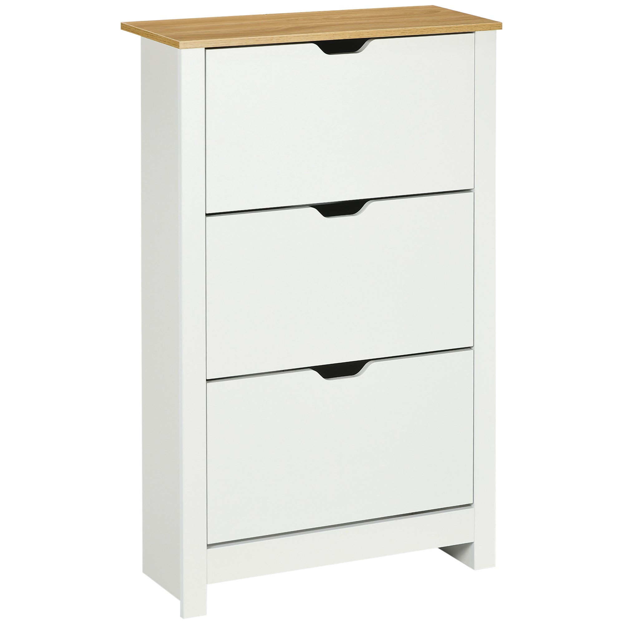 HOMCOM Narrow Shoe Cabinet, Space Saving Shoe Storage Cabinet with 3 Flip Drawers and Adjustable Shelves for 18 Pairs of Shoes for Hallway and Living Room, White