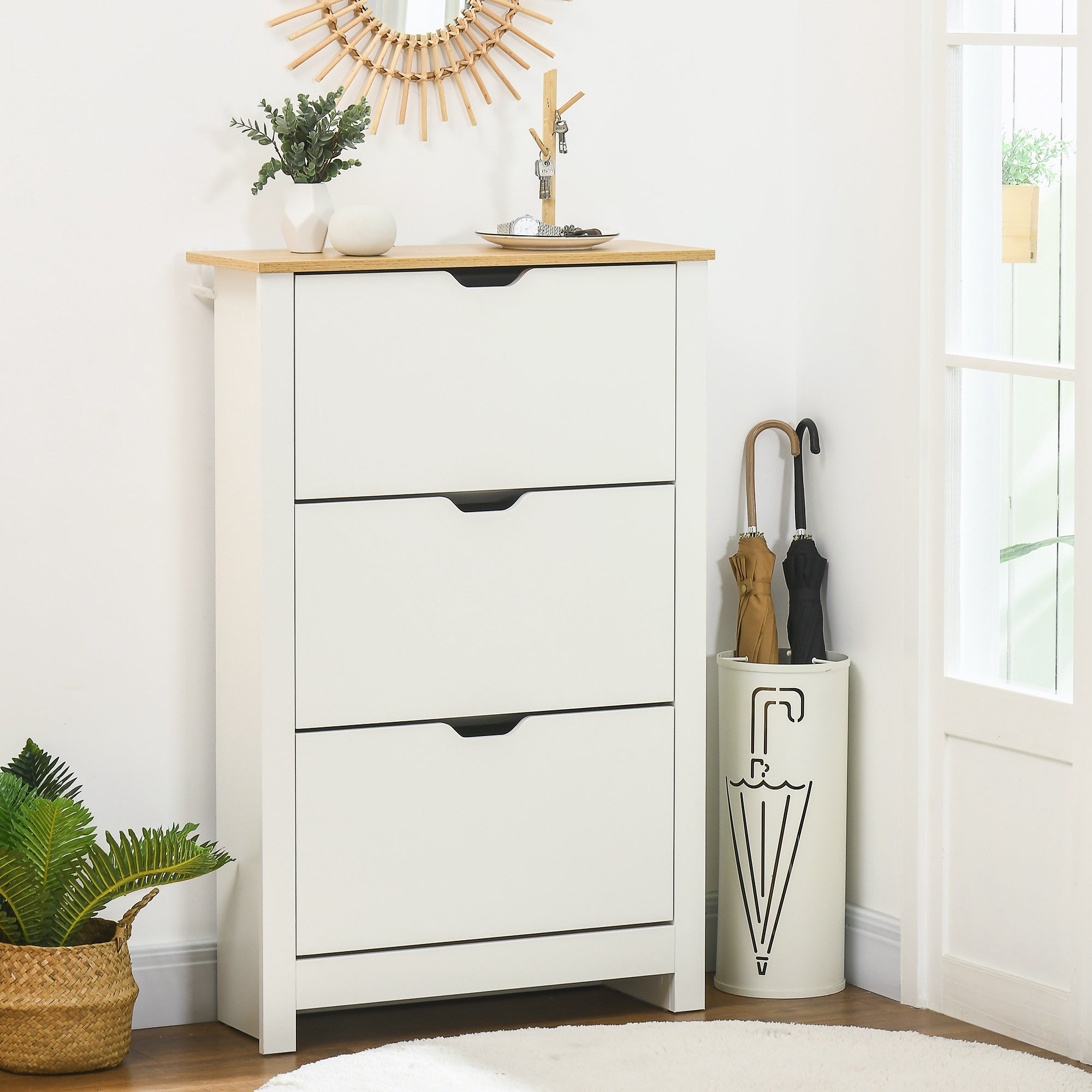 HOMCOM Narrow Shoe Cabinet, Space Saving Shoe Storage Cabinet with 3 Flip Drawers and Adjustable Shelves for 18 Pairs of Shoes for Hallway and Living Room, White
