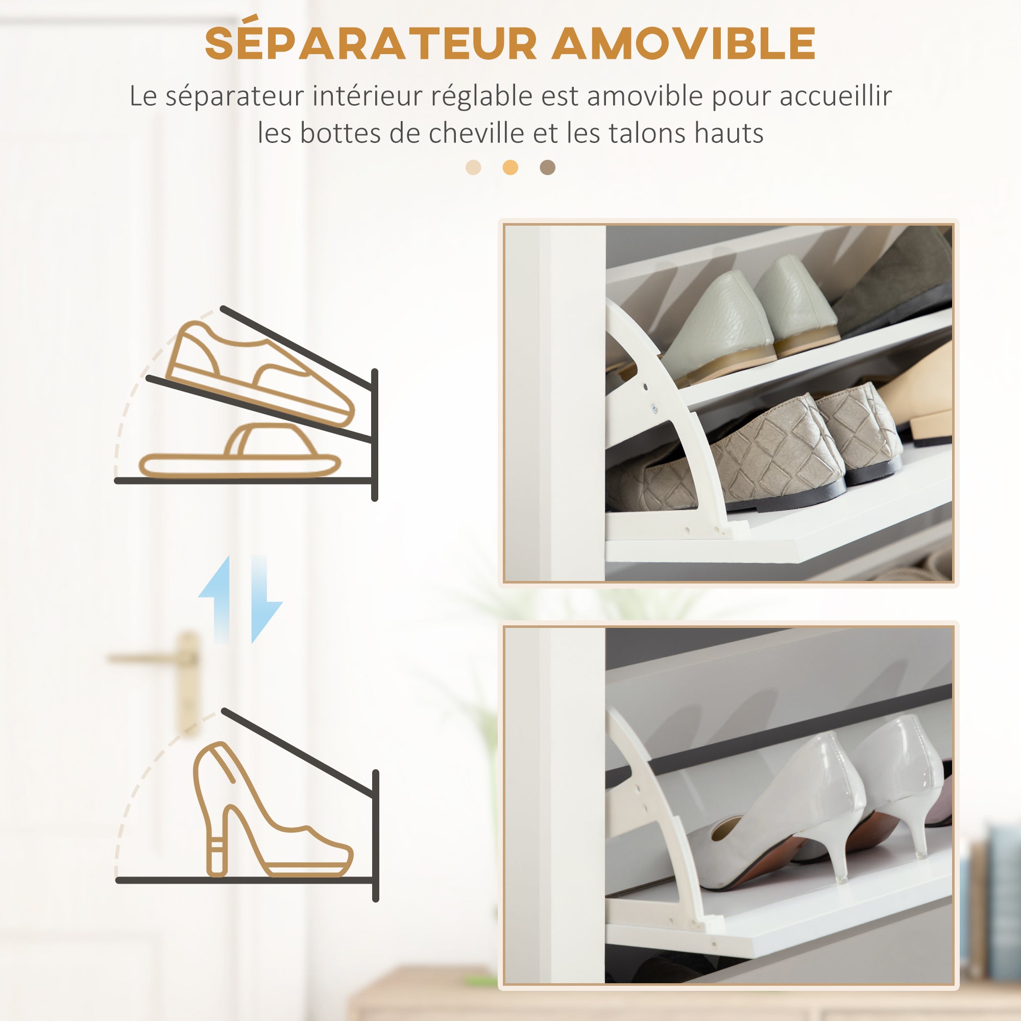 HOMCOM Narrow Shoe Cabinet, Space Saving Shoe Storage Cabinet with 3 Flip Drawers and Adjustable Shelves for 18 Pairs of Shoes for Hallway and Living Room, White