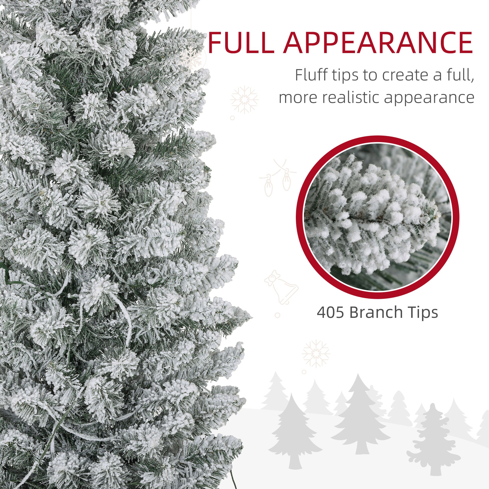 HOMCOM 7ft Prelit Artificial Pencil Christmas Tree with Warm White LED Light and 405 Snow Flocked Tips, Metal Base, Realistic Xmas Tree