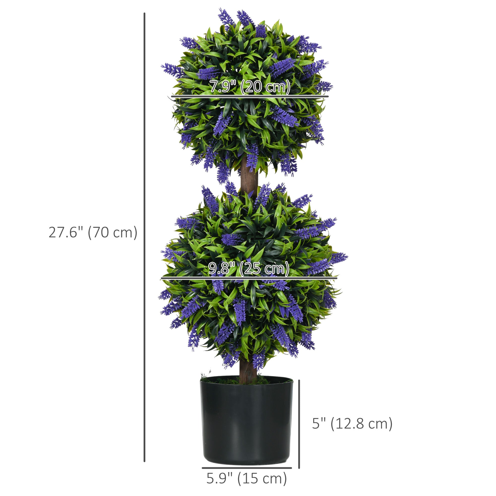2.3ft Set of 2 Decorative Artificial Plants Ball Trees with Lavender Flowers in Pot Fake Plants for Home Indoor Outdoor Decor, Green