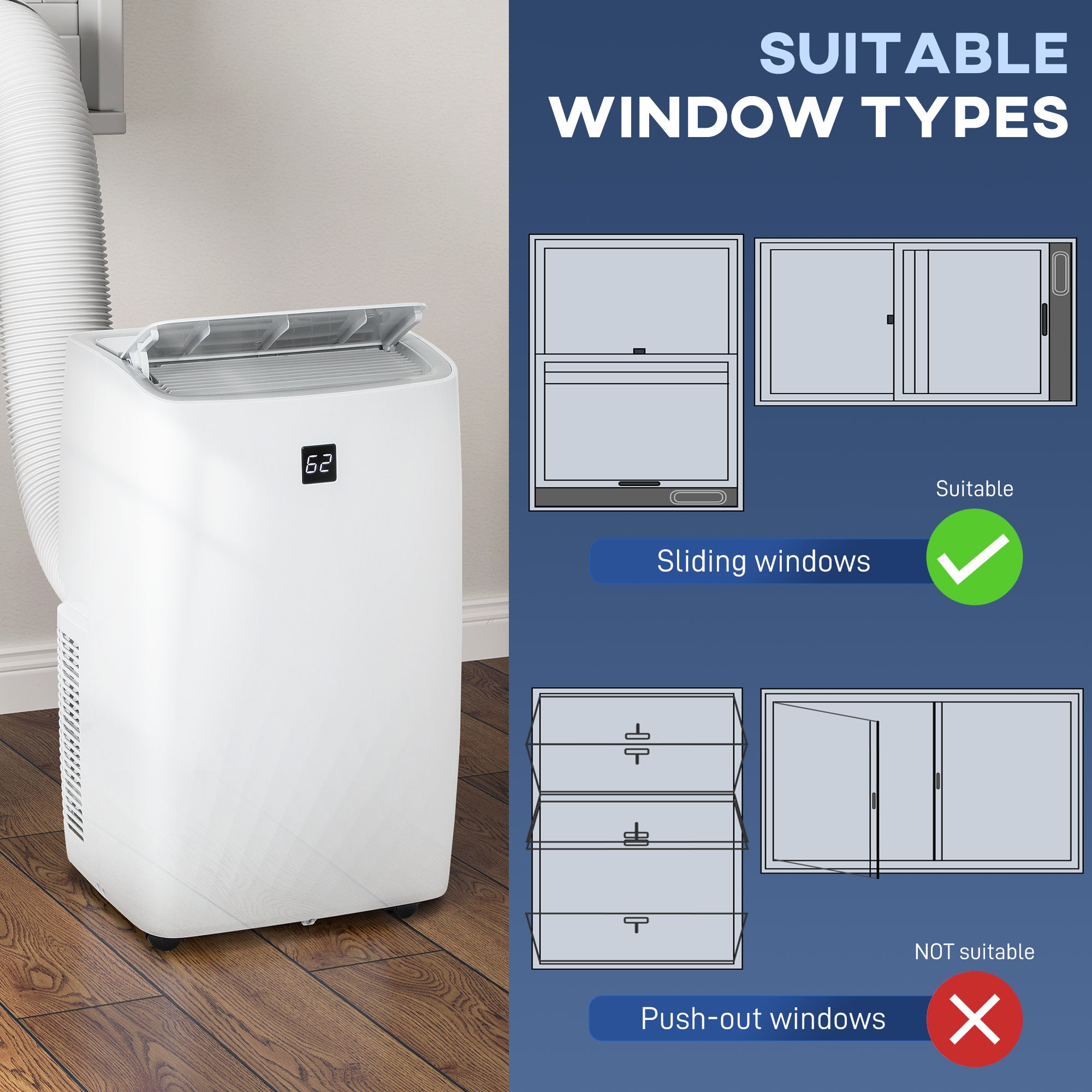 HOMCOM Portable Air Conditioner, 3-in-1 12000 BTU AC Unit with Cool, Dehumidifier, Fan, for Room up to 550 Sq. ft, 24H Timer On Off, 3 Speeds, Auto and Sleep Mode, Remote Control, Window Kit