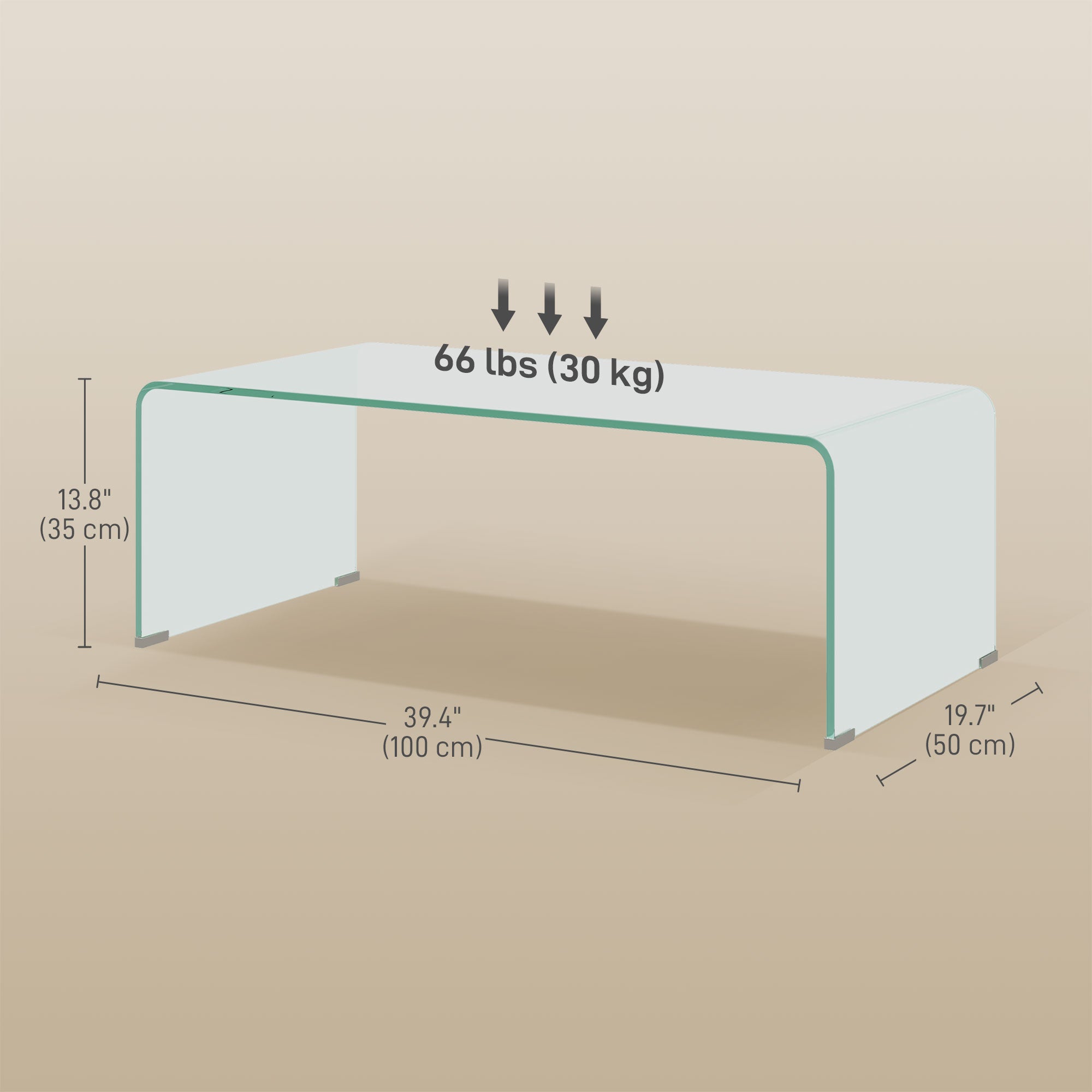 HOMCOM Glass Coffee Table, Modern Rectangle Living Room Table, Tempered Glass Transparent Center Table with Safe Rounded Edges, 39.4" x 19.7" x 13.8" , Clear