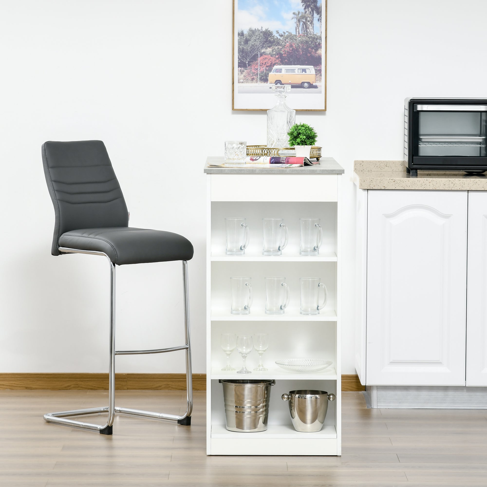 HOMCOM Bar Table, High Top Pub Table with 4 Storage Shelves, Modern Bar Height Table for Home Bar, Kitchen, Grey
