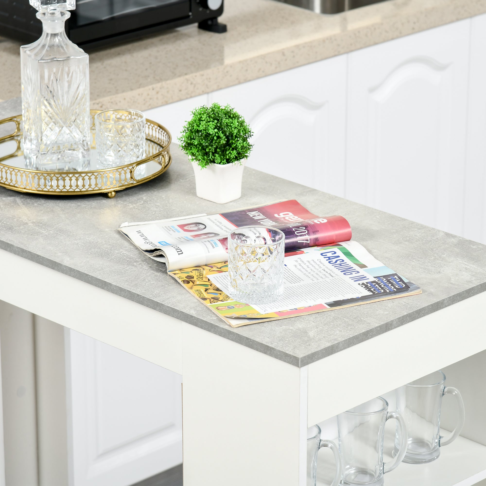 HOMCOM Bar Table, High Top Pub Table with 4 Storage Shelves, Modern Bar Height Table for Home Bar, Kitchen, Grey
