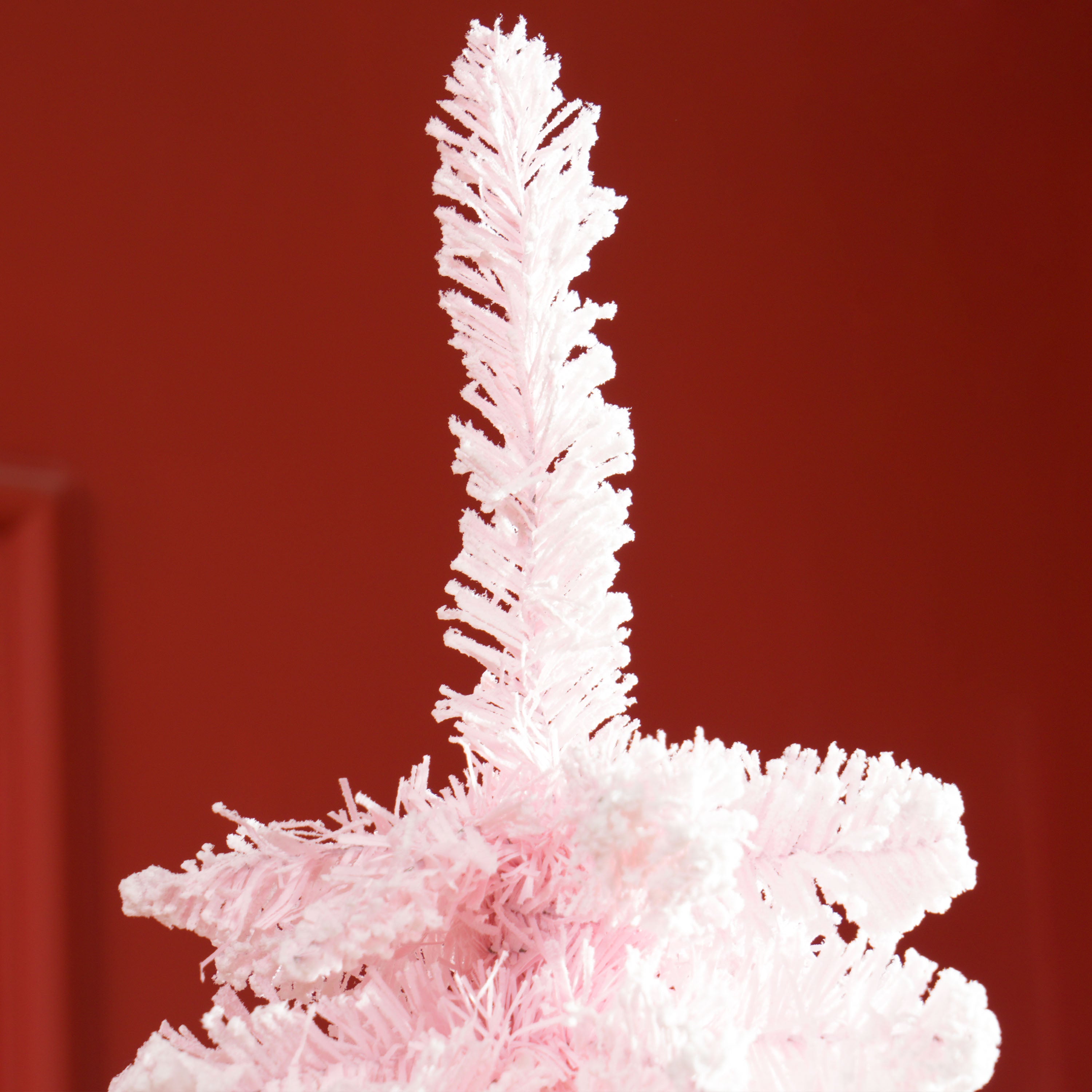 HOMCOM 7 FT Snow-Flocked Artificial Christmas Tree, Slim Pencil Xmas Tree with Realistic Branches, Metal Base, Pink