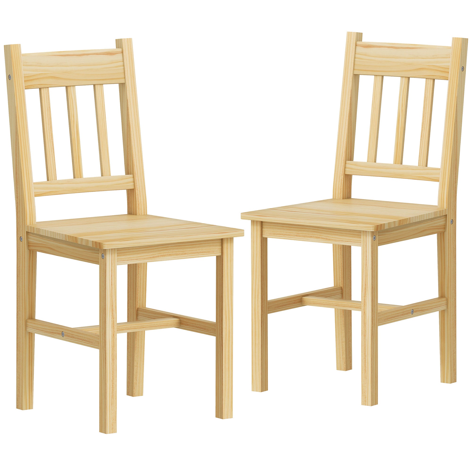 Dining Chairs Set of 2, Kitchen Chair with Slat Back, Pine Wood Structure for Living Room and Dining Room, Natural Wood Finish