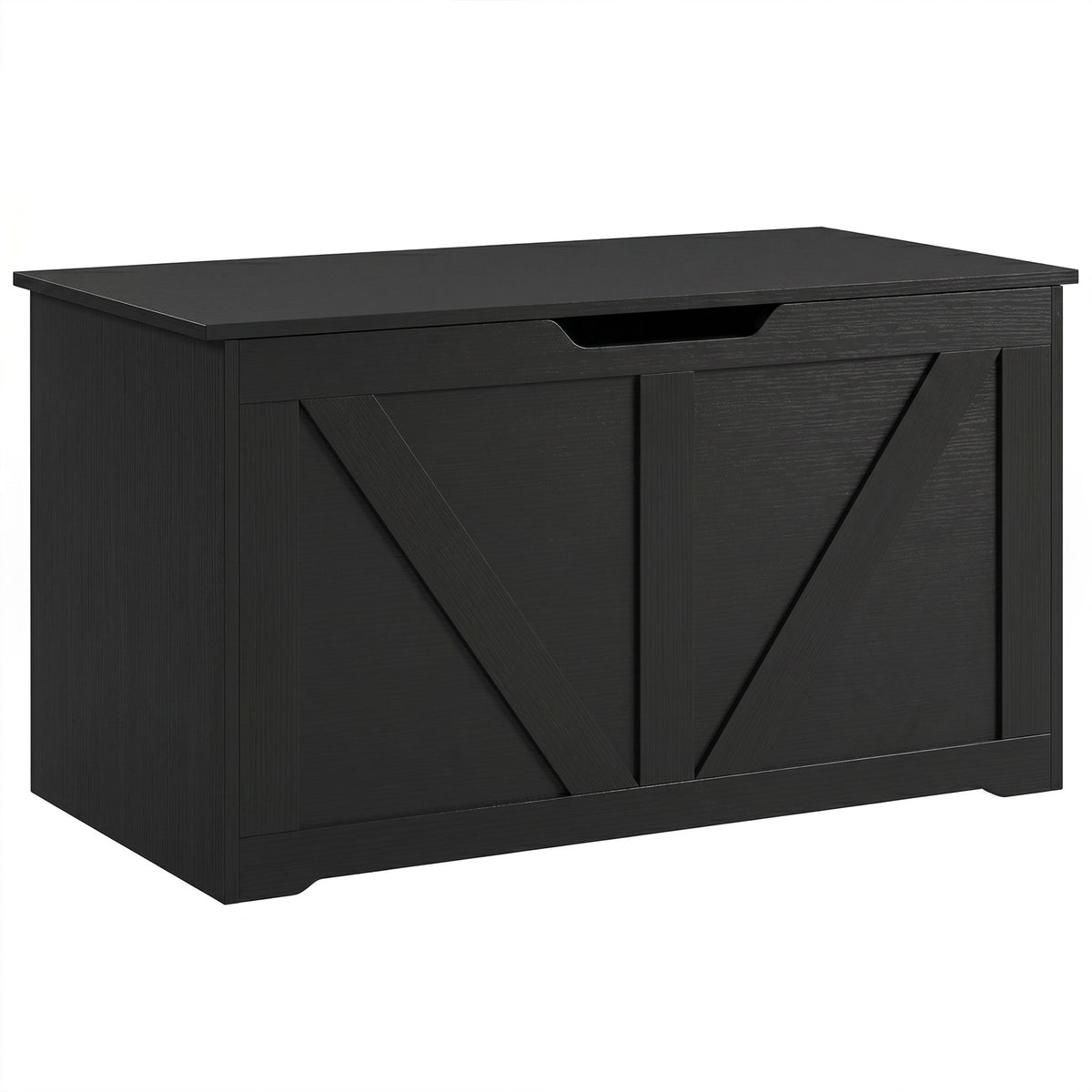 Storage Chest, Storage Bench with Safety Hinge and U-shaped Cut-out Pull for Living Room, Entryway, 31.5" x 15.7" x 17.7", Supports 300 lbs, Black Wood Grain