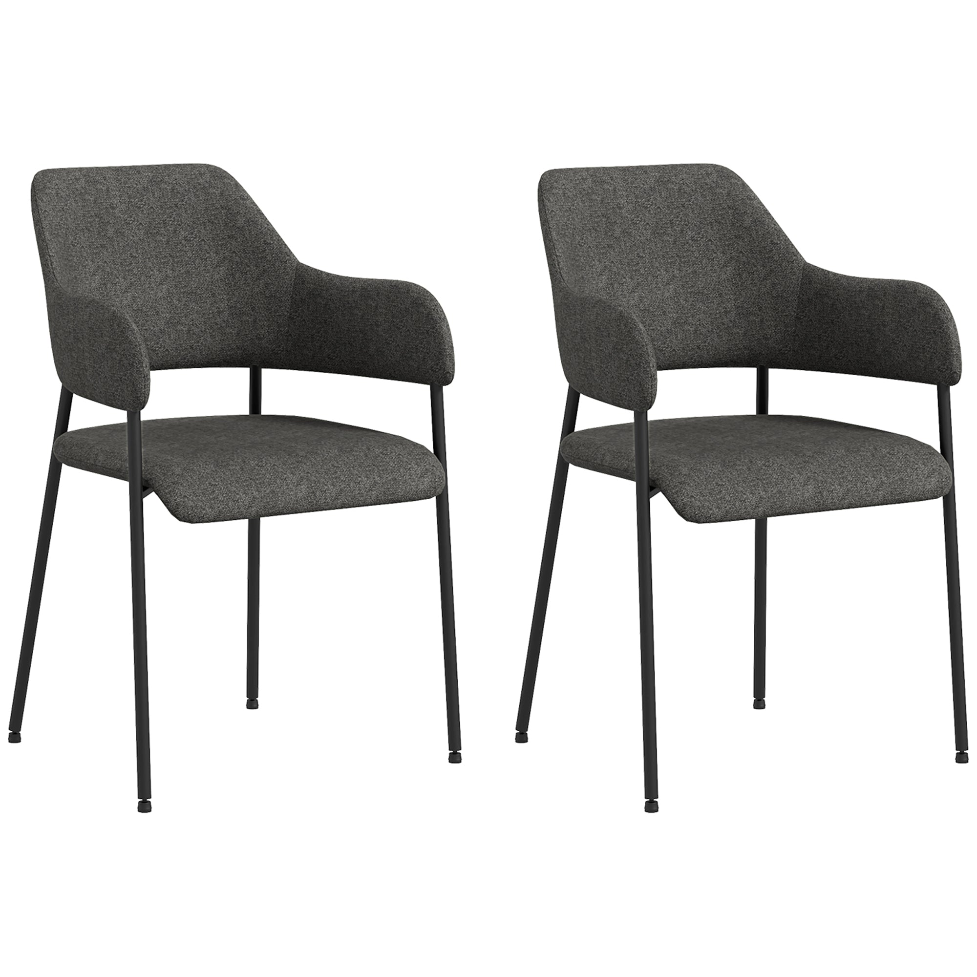 HOMCOM Modern Dining Chairs Set of 2, Linen Touch Fabric Accent Chairs with Armrests, Kitchen Chairs with Steel Legs for Living Room, Black