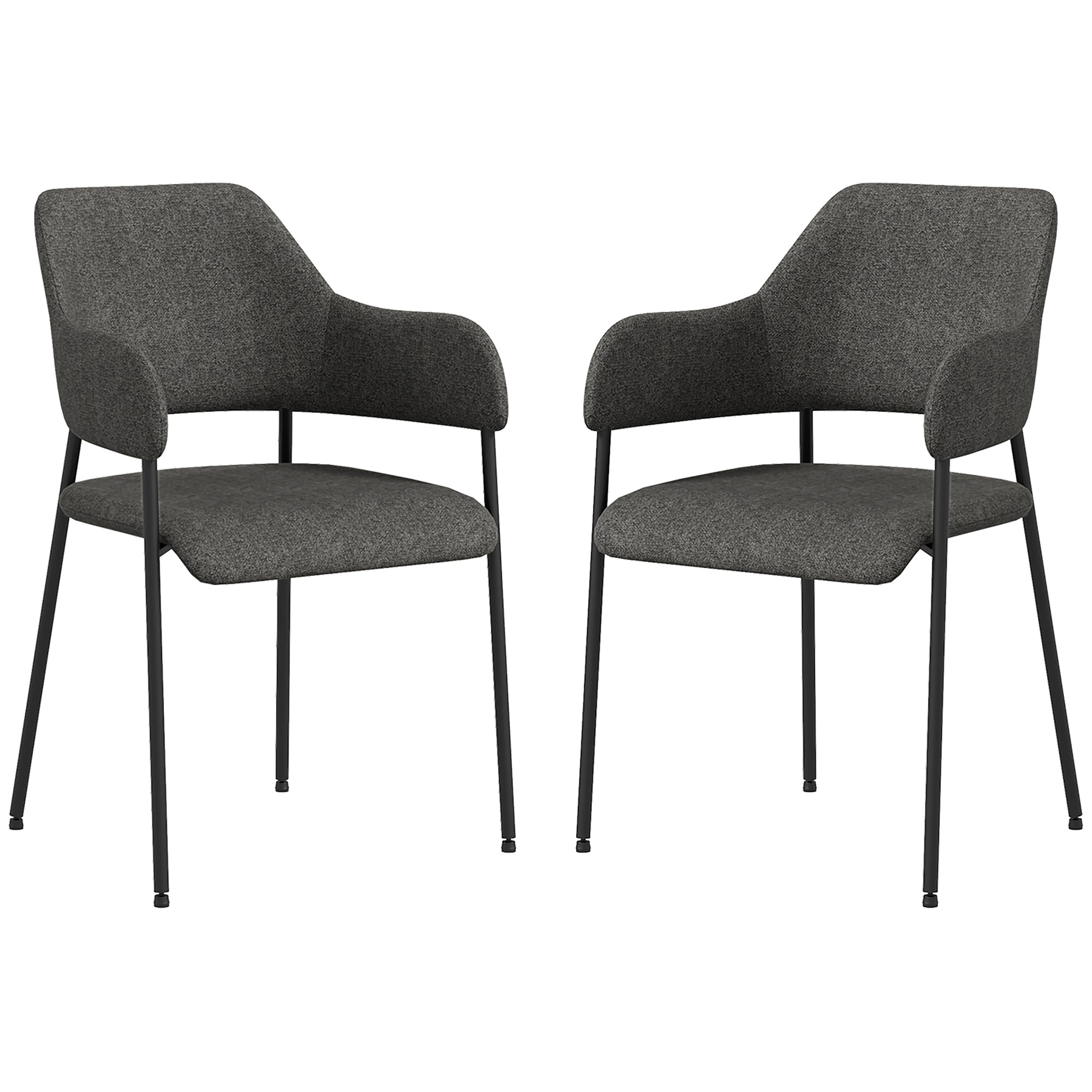 HOMCOM Modern Dining Chairs Set of 2, Linen Touch Fabric Accent Chairs with Armrests, Kitchen Chairs with Steel Legs for Living Room, Black