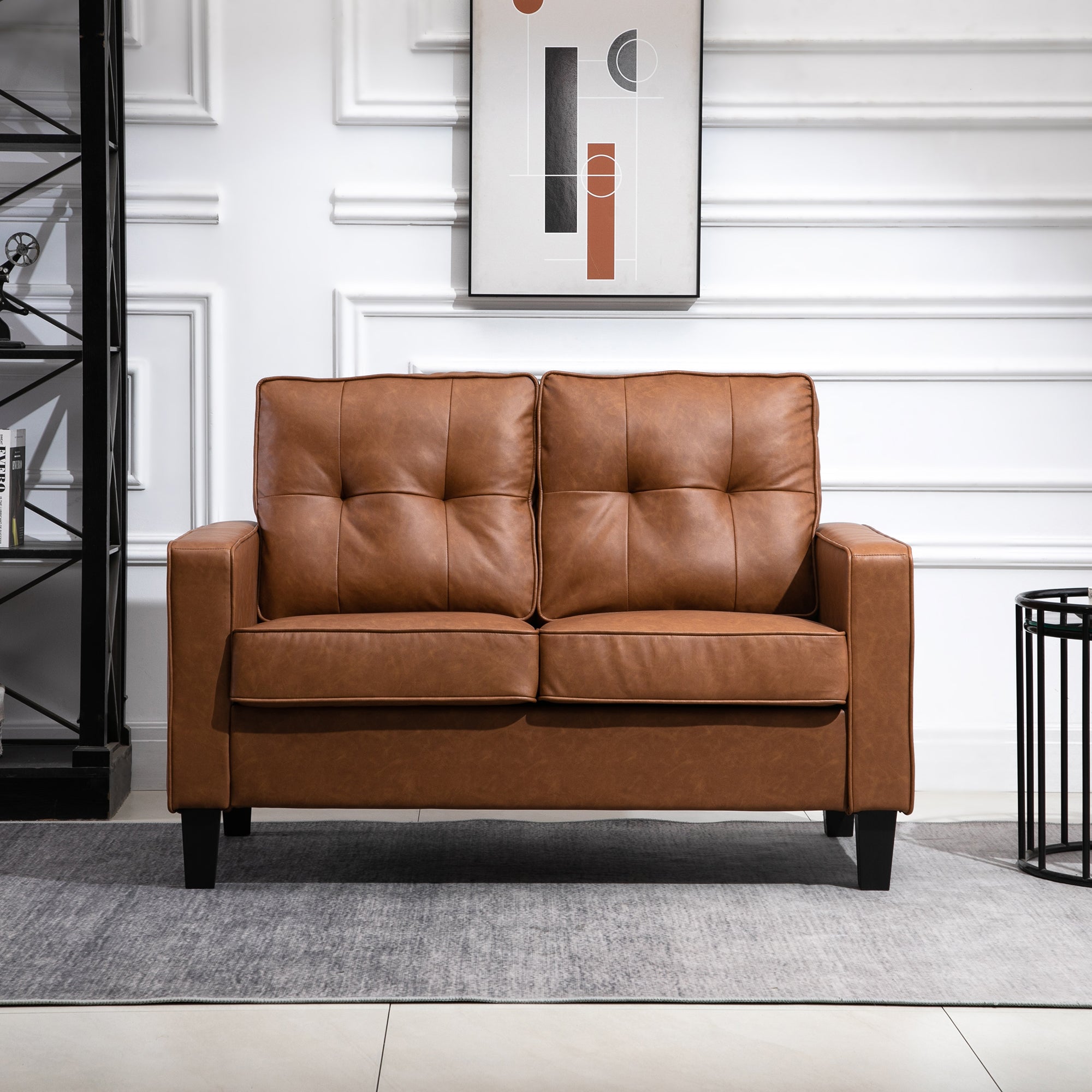 HOMCOM 51" PU Leather Loveseat, Double Sofa with Armrests, Tufted Backrest, Pocket Spring and Sponge Padded Cushion for Living Room, Bedroom, Home Office and Dorm, Brown