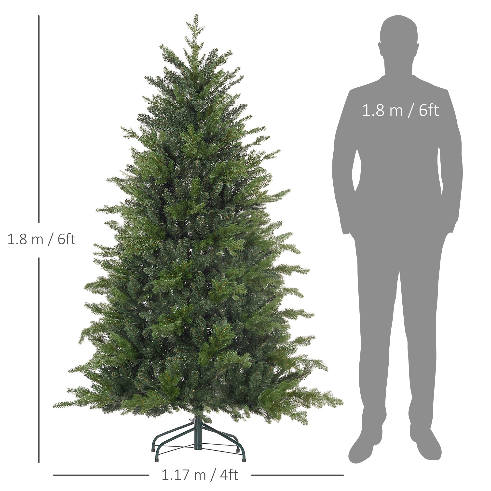 6ft Artificial Christmas Tree with 1821 Tips, Metal Base, Realistic Hinged Xmas Tree for Home Office, Green