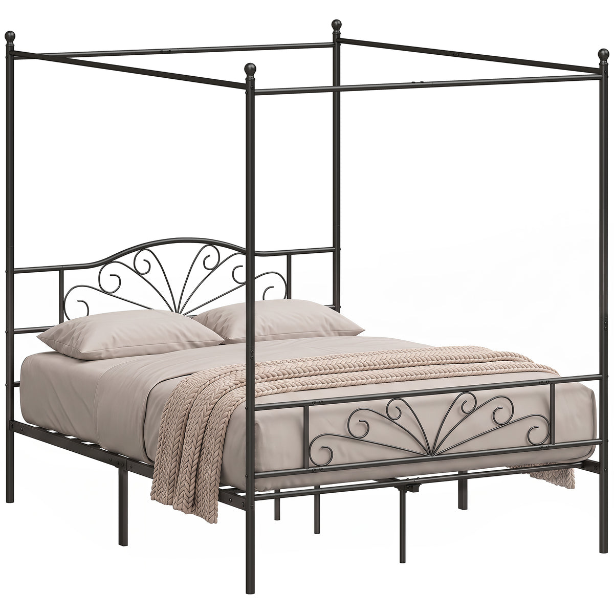 Canopy Bed Frame King Size, Metal Platform Bed Frame with Headboard and Footboard, Underbed Storage, Heavy Duty Steel Slats Support Mattress Foundation, No Box Spring Needed, Black