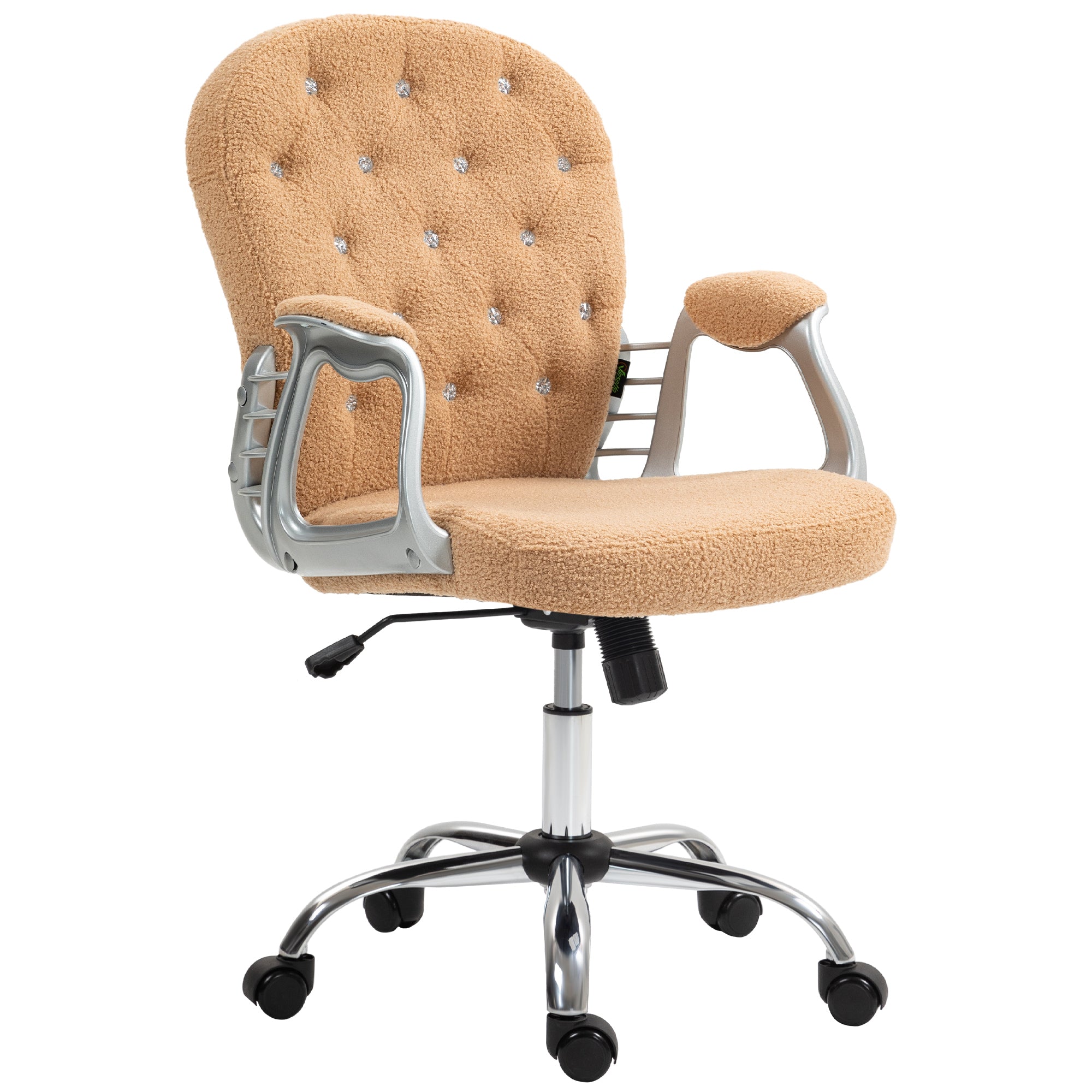 Button Tufted Desk Chair, Home Office Chair with Padded Armrests, Adjustable Height and Swivel Wheels, Brown