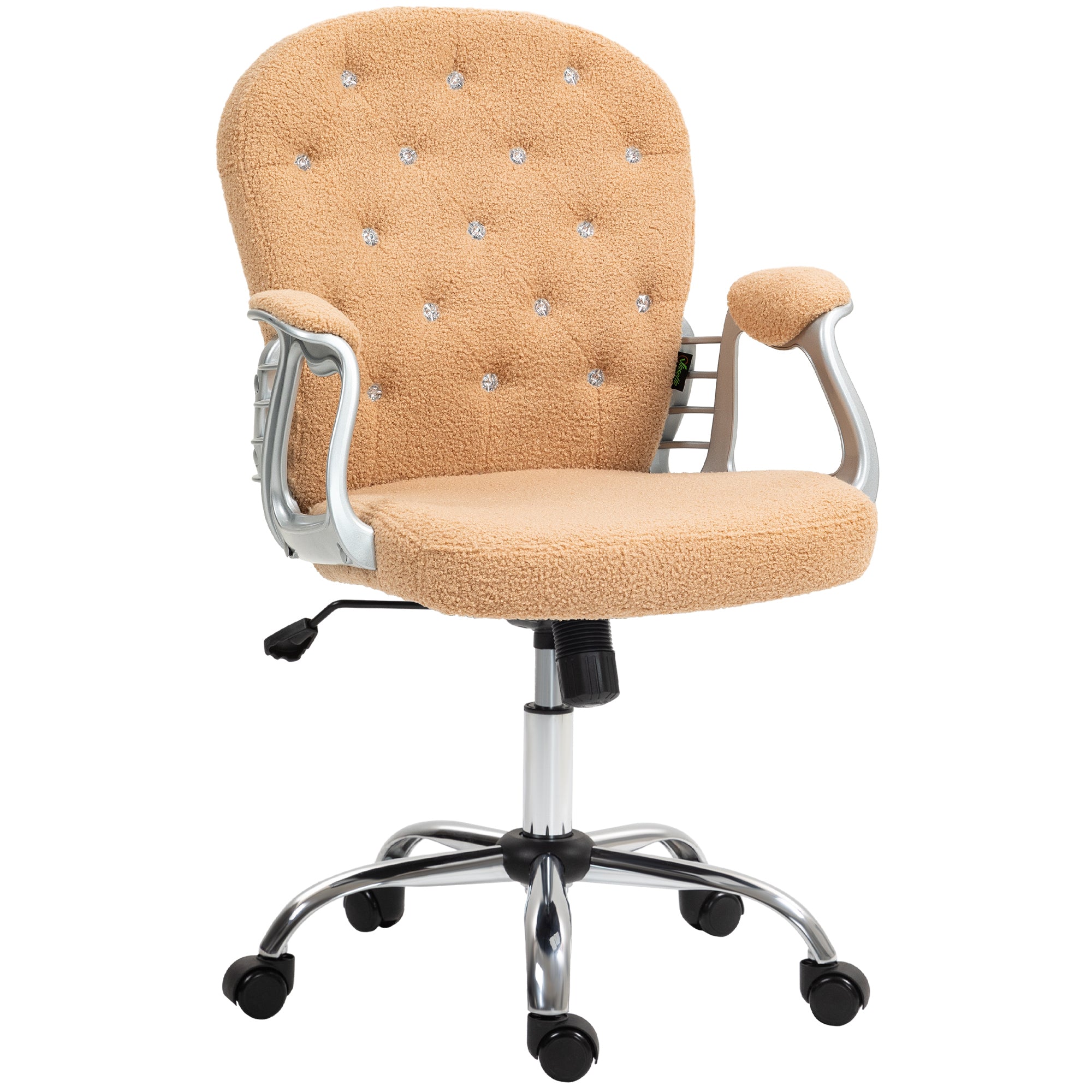 Button Tufted Desk Chair, Home Office Chair with Padded Armrests, Adjustable Height and Swivel Wheels, Brown