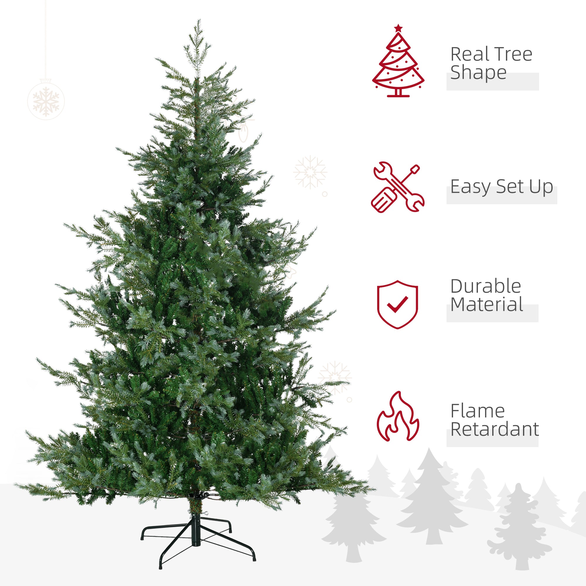 7.5' Artificial Wide Christmas Tree Holiday Decor, with Easy-to-Shape Branches, Auto Open, Steel Base, Green