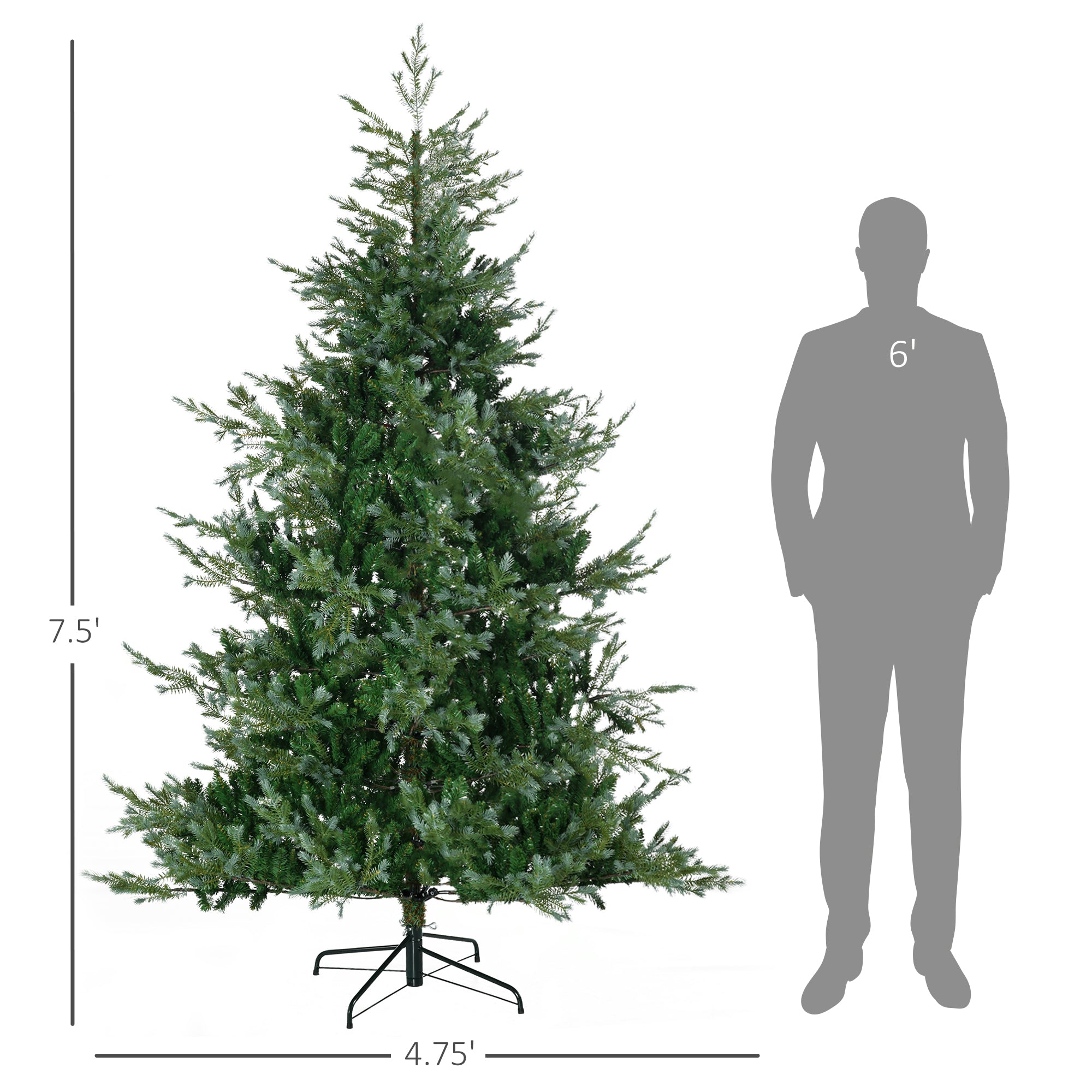 7.5' Artificial Wide Christmas Tree Holiday Decor, with Easy-to-Shape Branches, Auto Open, Steel Base, Green