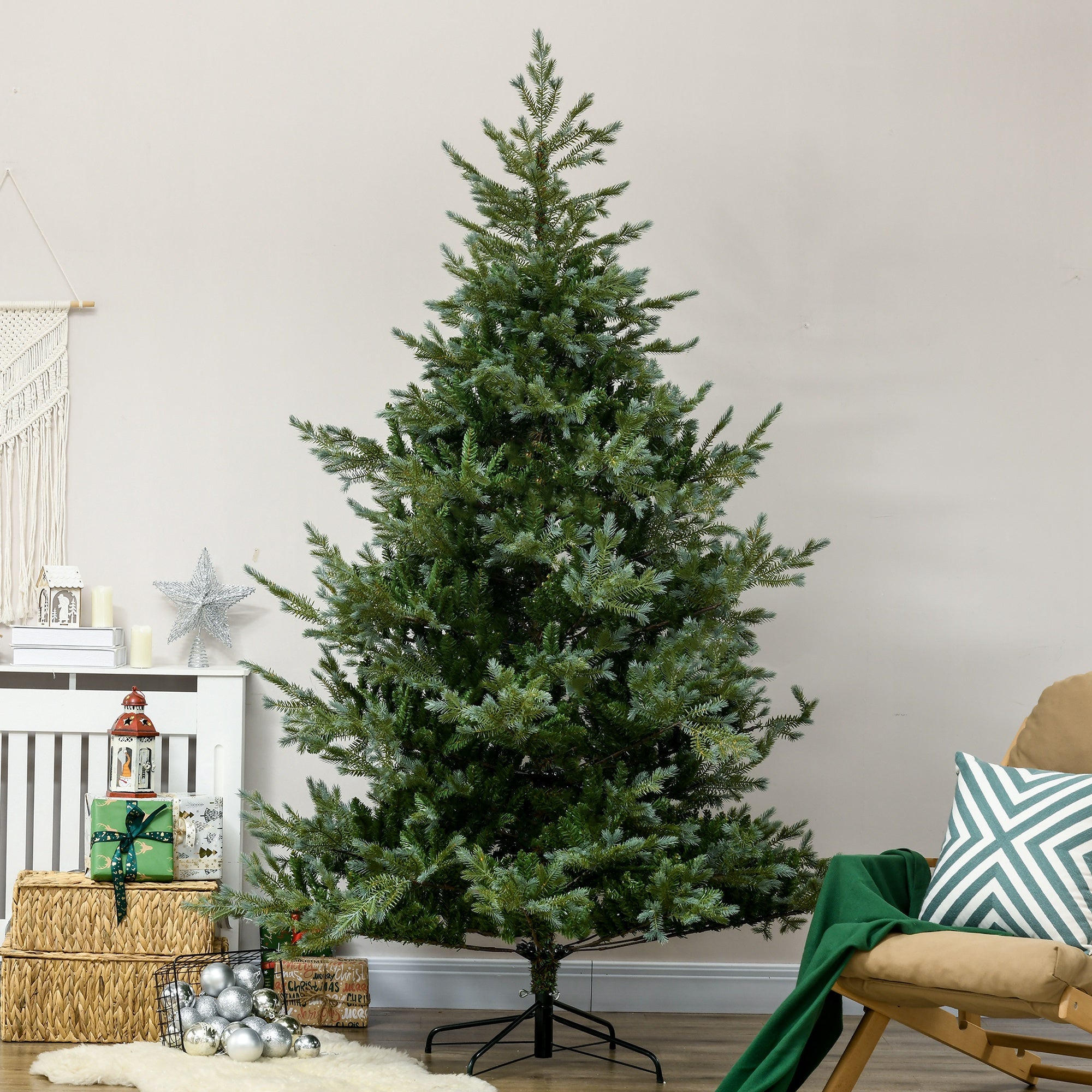 7.5' Artificial Wide Christmas Tree Holiday Decor, with Easy-to-Shape Branches, Auto Open, Steel Base, Green