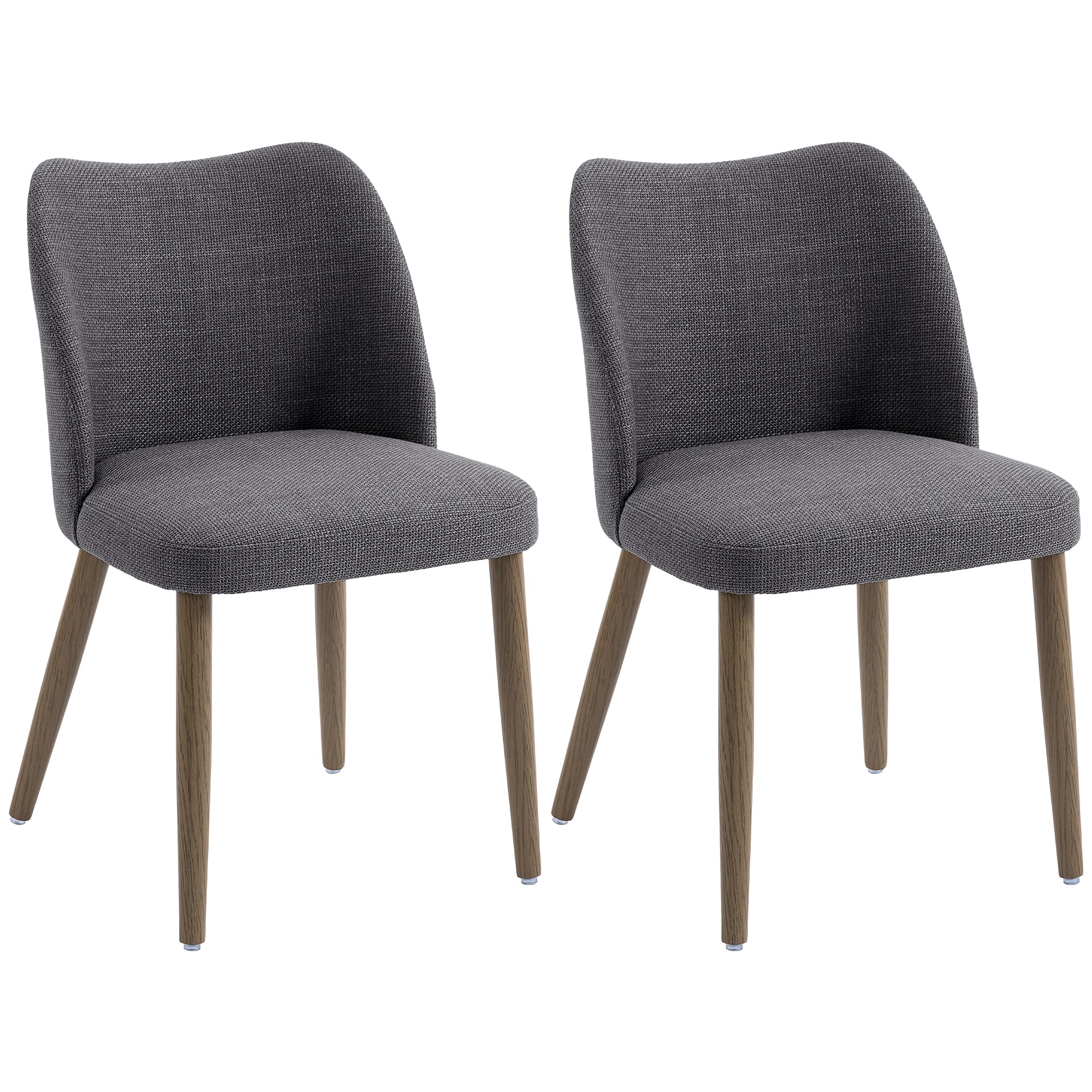 Dining Chairs Set of 2, Modern Linen Upholstered Kitchen Chairs with Padded Seat, Curved Backrest, Rubberwood Legs for Dining Room, Bedroom, Living Room, Easy Assembly, Dark Grey