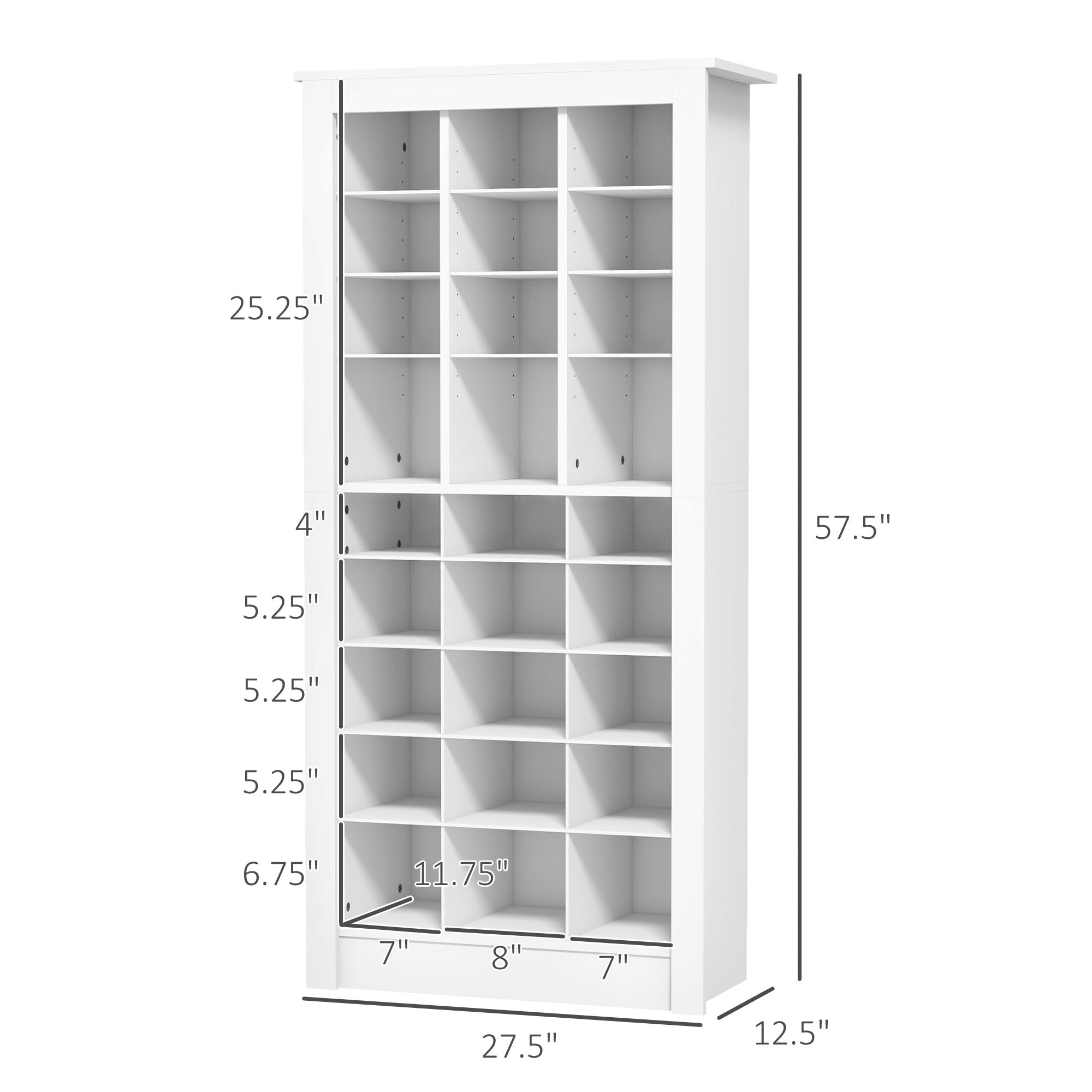 58" Shoe Storage Cabinet with Adjustable Shelves for 27 Pairs White