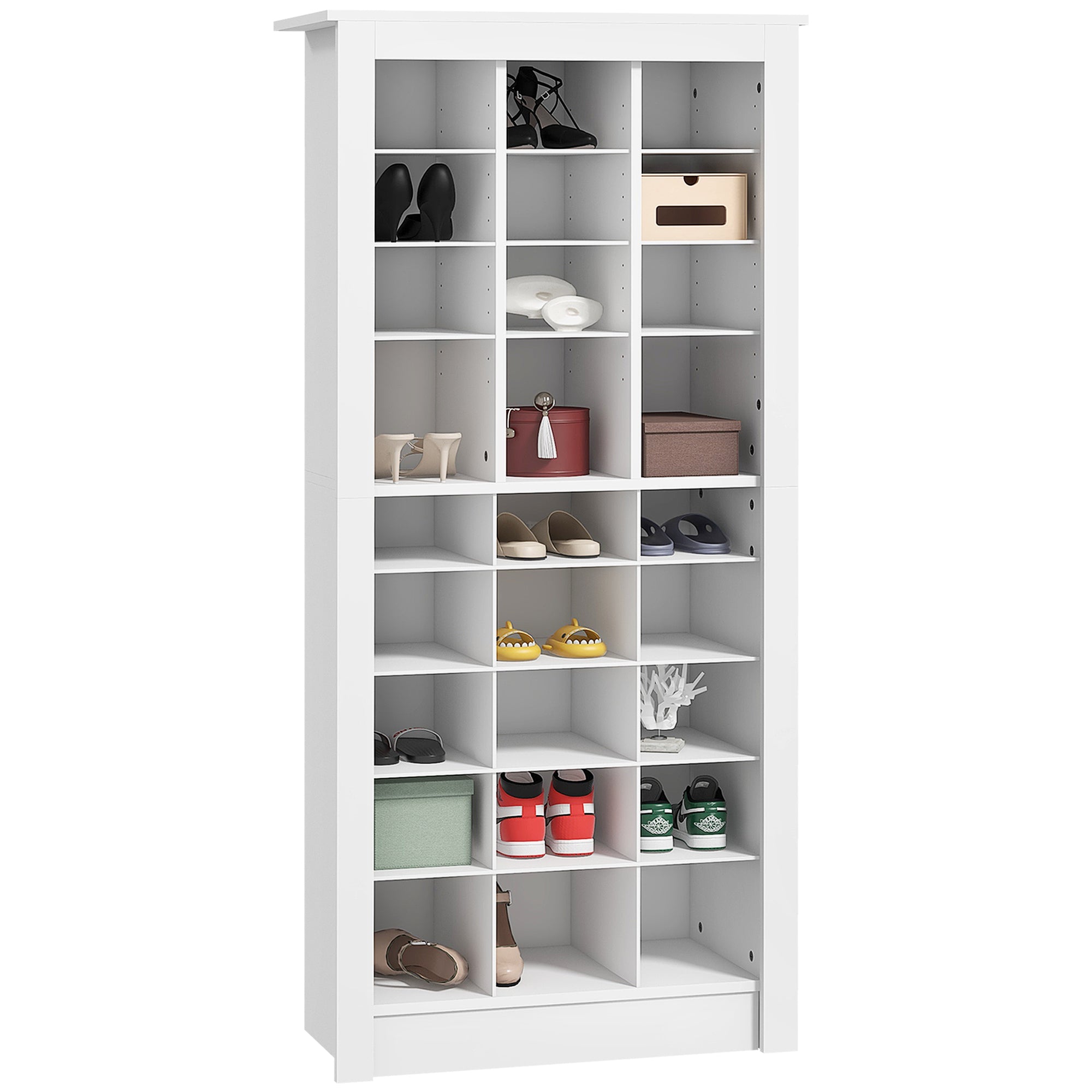 58" Shoe Storage Cabinet with Adjustable Shelves for 27 Pairs White