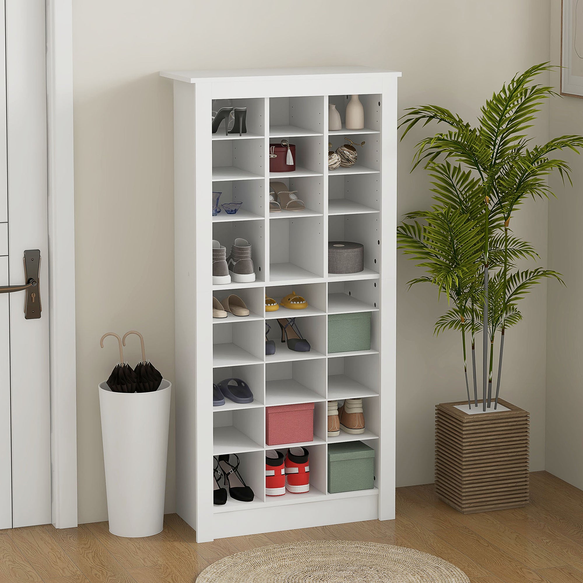 58" Shoe Storage Cabinet with Adjustable Shelves for 27 Pairs White