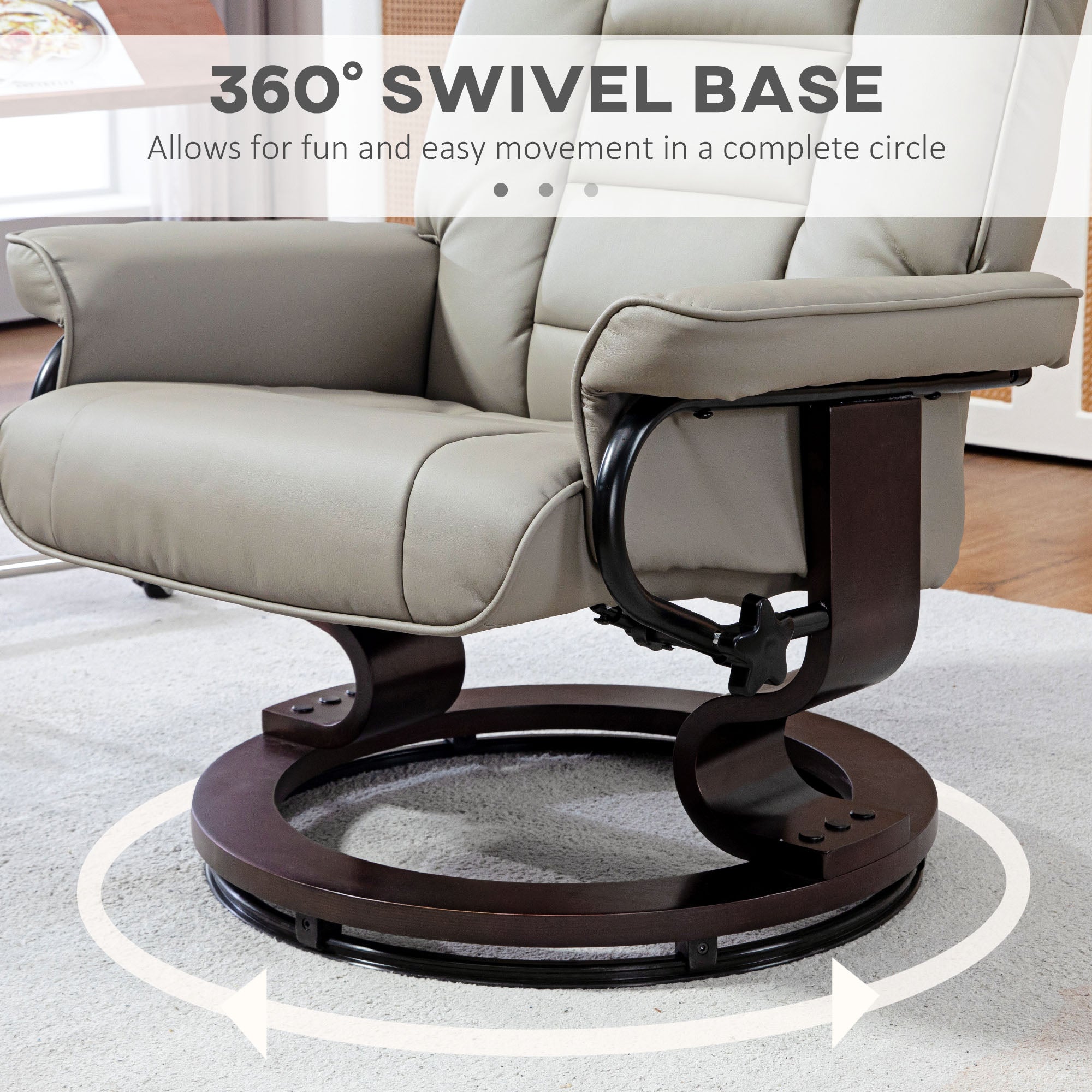 Faux Leather Reclining Chair with Ottoman, Manual Recliner with Tufted Back and Wood Frame for Living Room, Gray