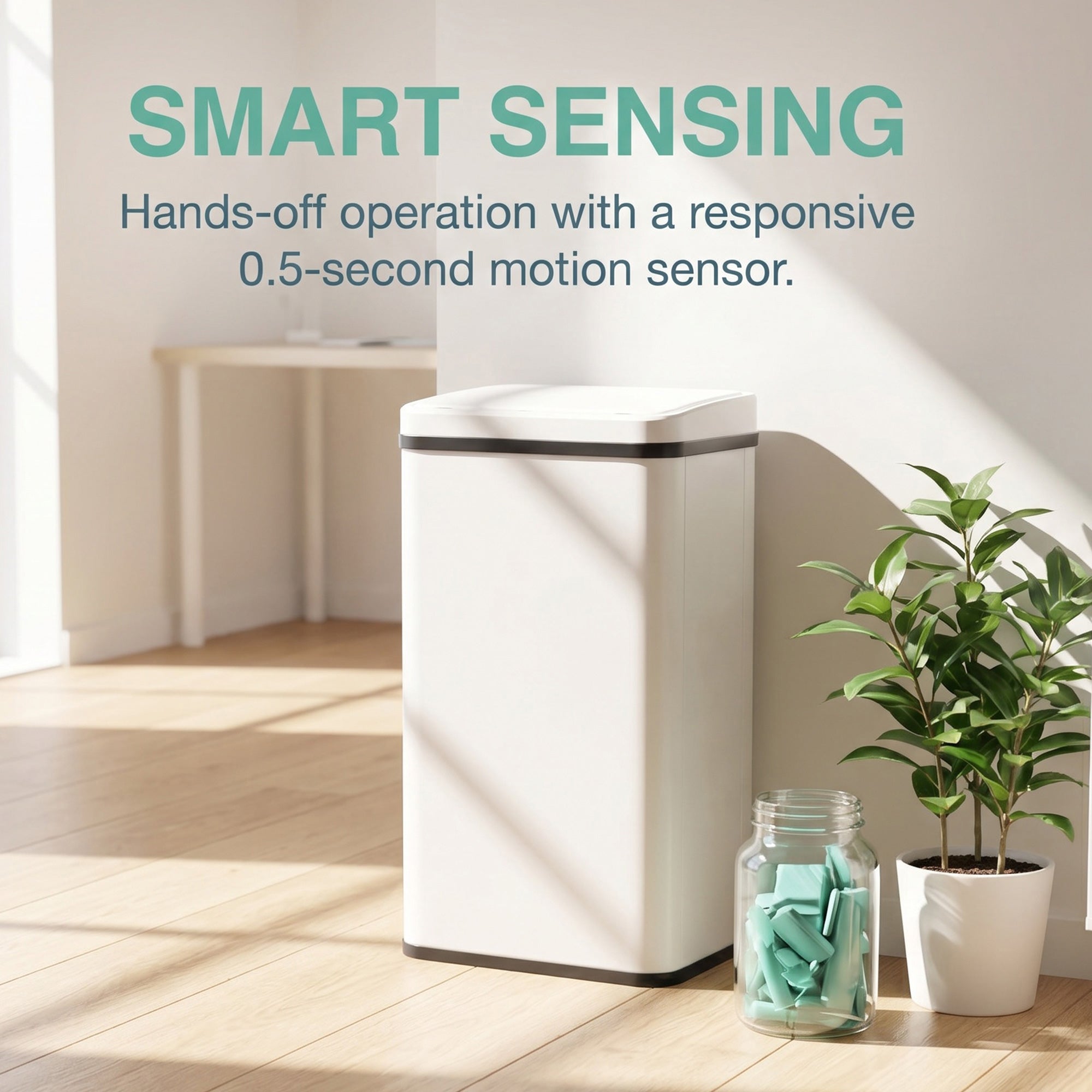40L Sensor Bin with Quiet Soft-Close Lid, Automatic Touchless Motion Sensor Kitchen Bin with Fingerprint Resistant Stainless Steel for Hygienic Gyms, Home Office Use, White