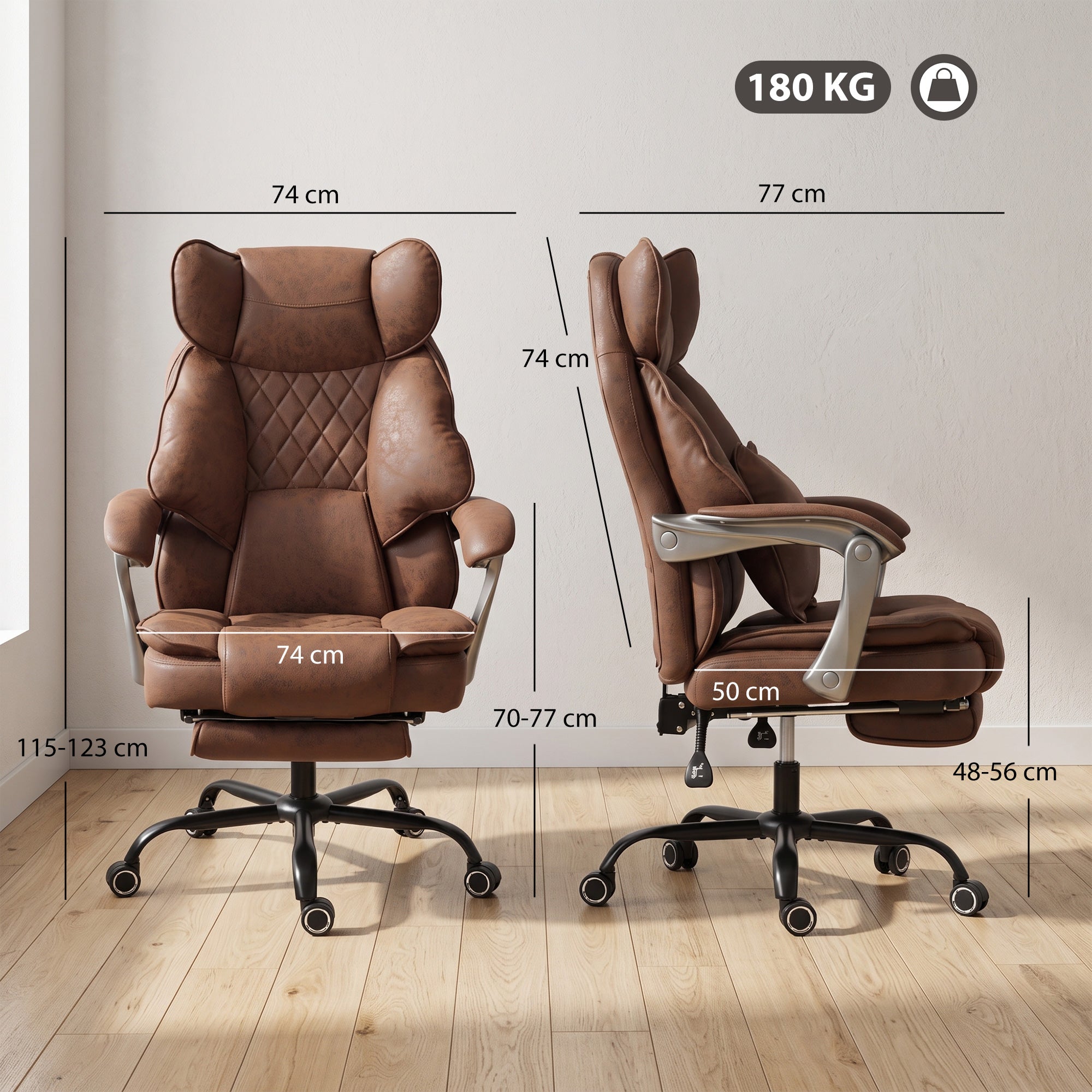 Executive Office Chair with Footrest, 180kg 400lb Big and Tall Leathaire Desk Chair with Wide Seat, Reclining Back, Lumbar Support, Built-in Headrest, Class 4 Gas Lift, Swivel Wheel, Brown