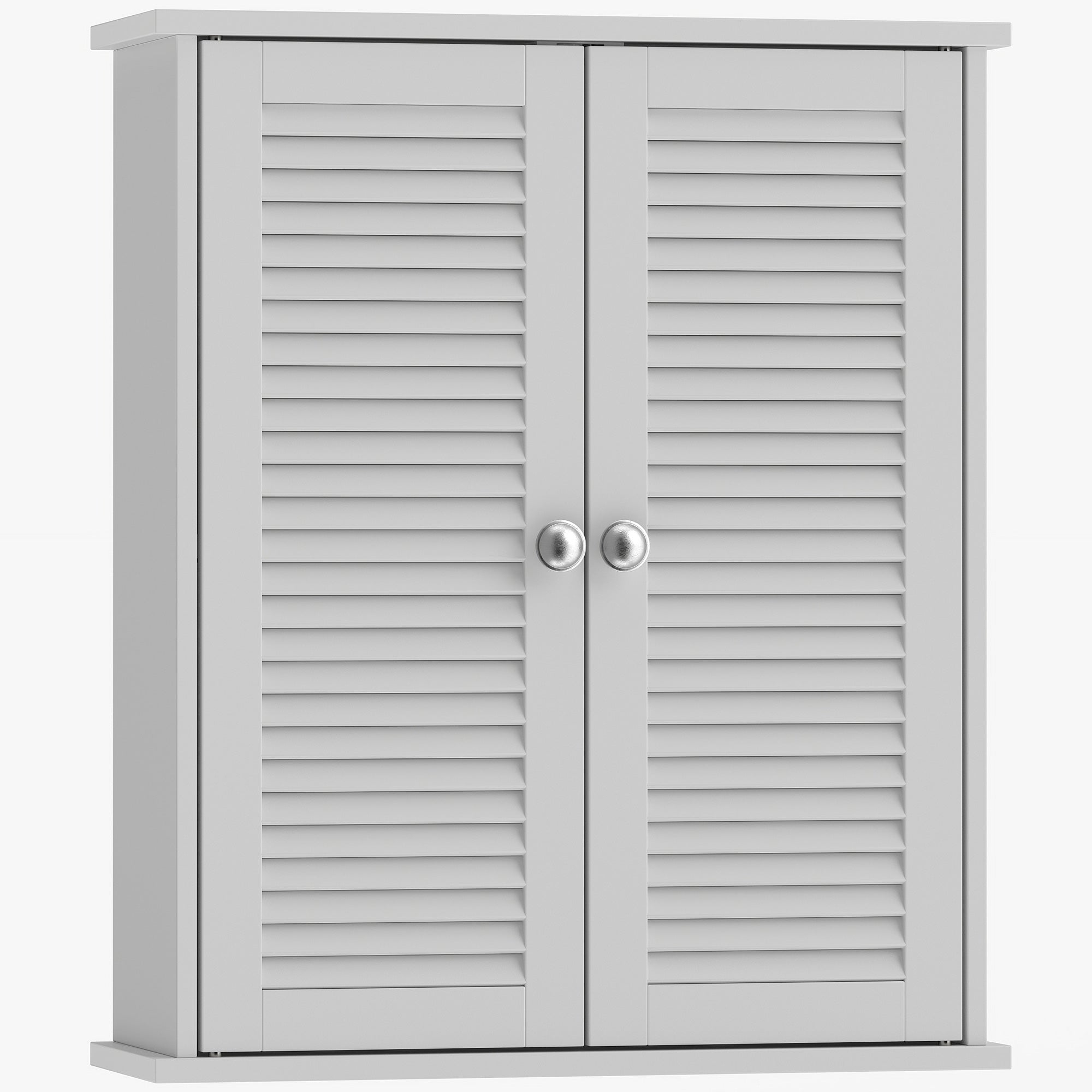 Bathroom Wall Cabinet, Wall-Mounted Over-The-Toilet Space Saver with Louvered Doors and Adjustable Shelf Storage for Kitchen, Living Room, White
