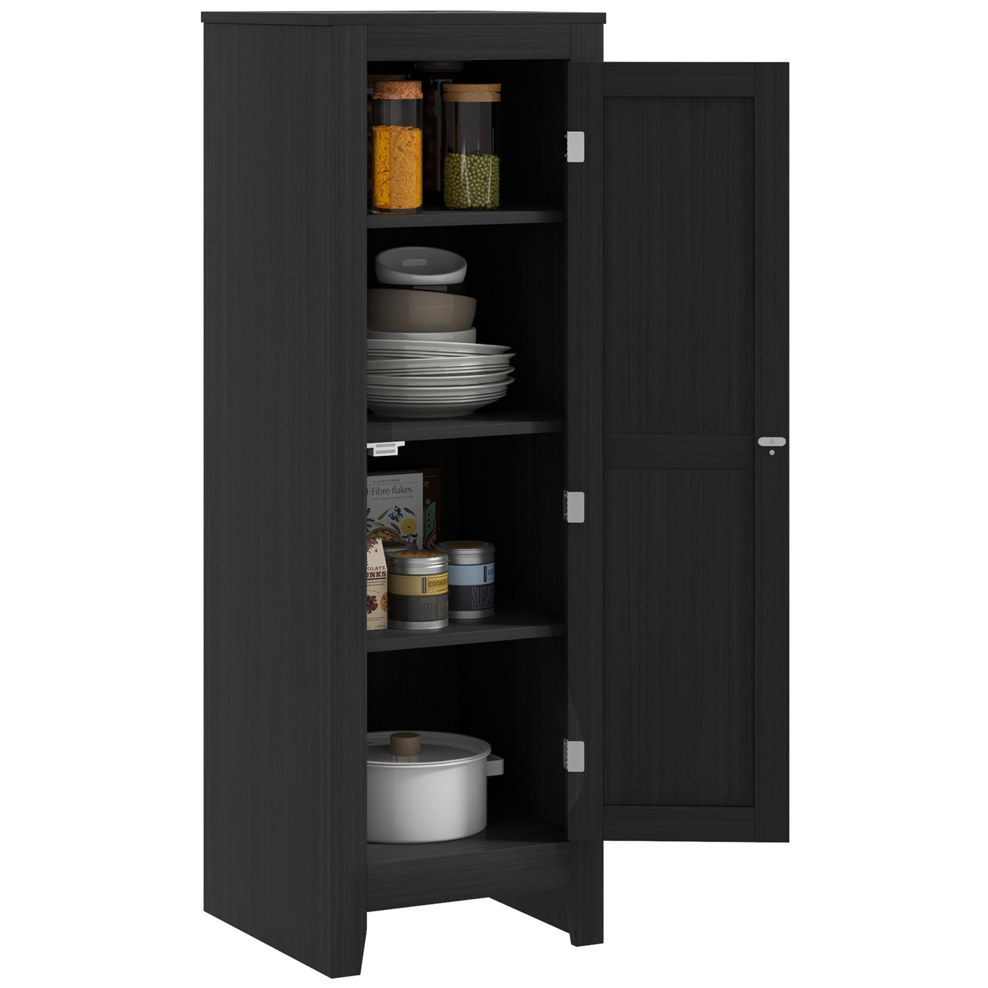 HOMCOM 47.6" Kitchen Pantry, Small Storage Cabinet with Door and Shelves, Kitchen Cabinet for Dining Room, Black