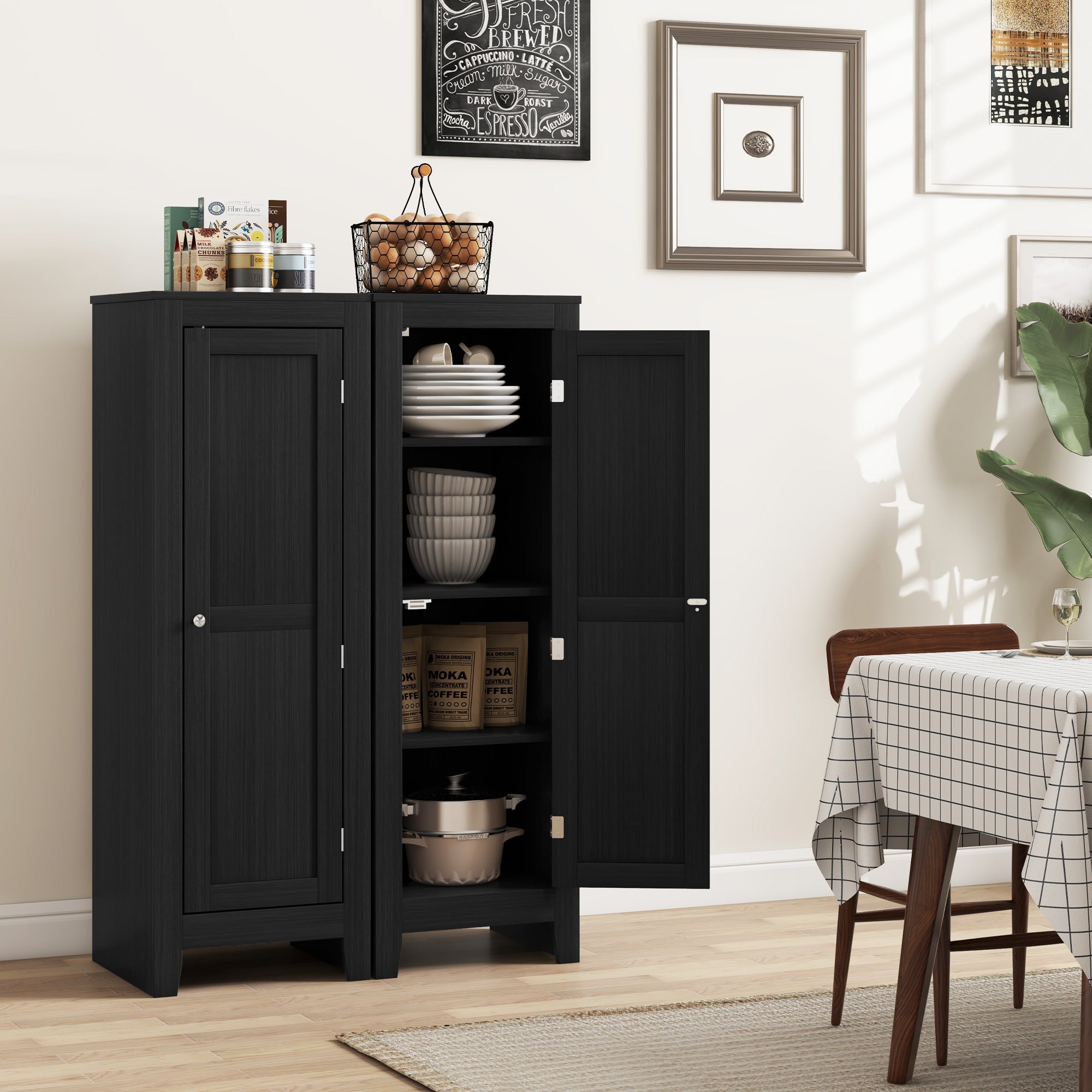 HOMCOM 47.6" Kitchen Pantry, Small Storage Cabinet with Door and Shelves, Kitchen Cabinet for Dining Room, Black