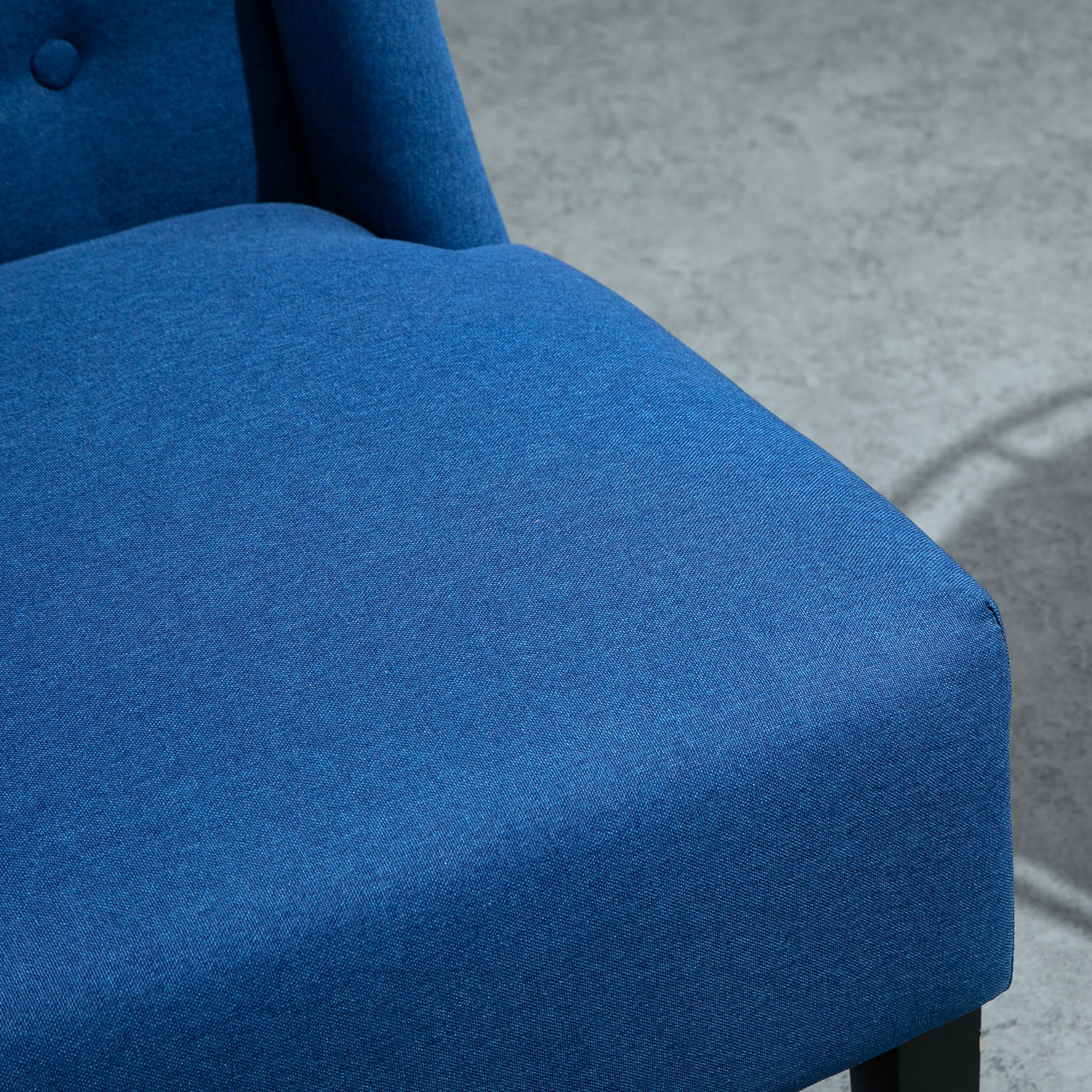 Wingback Double Sofa Linen Fabric Upholstery Button Tufted Loveseat Armless Couch Modern Contemporary Living Room Settee with Wood Legs, Blue