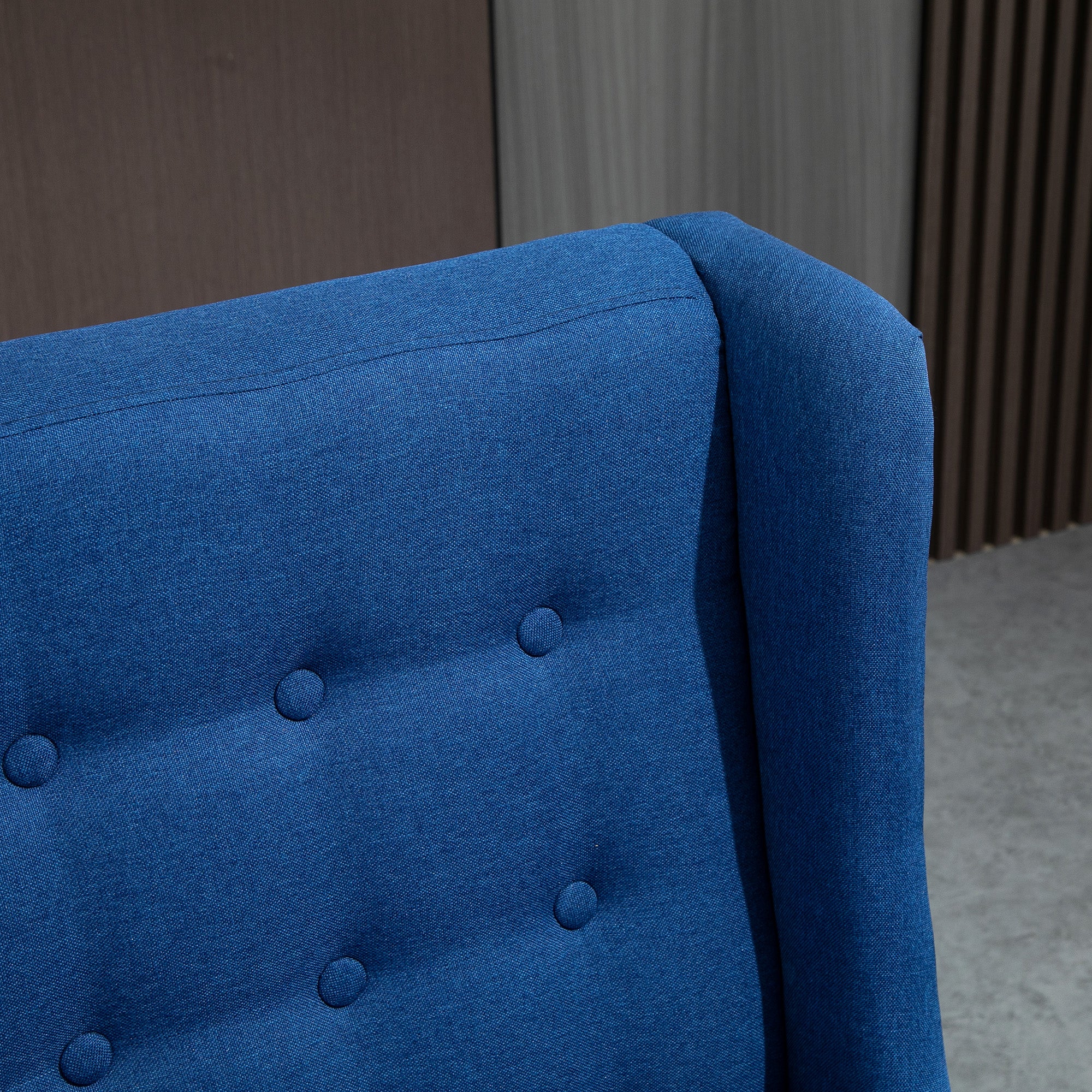 Wingback Double Sofa Linen Fabric Upholstery Button Tufted Loveseat Armless Couch Modern Contemporary Living Room Settee with Wood Legs, Blue