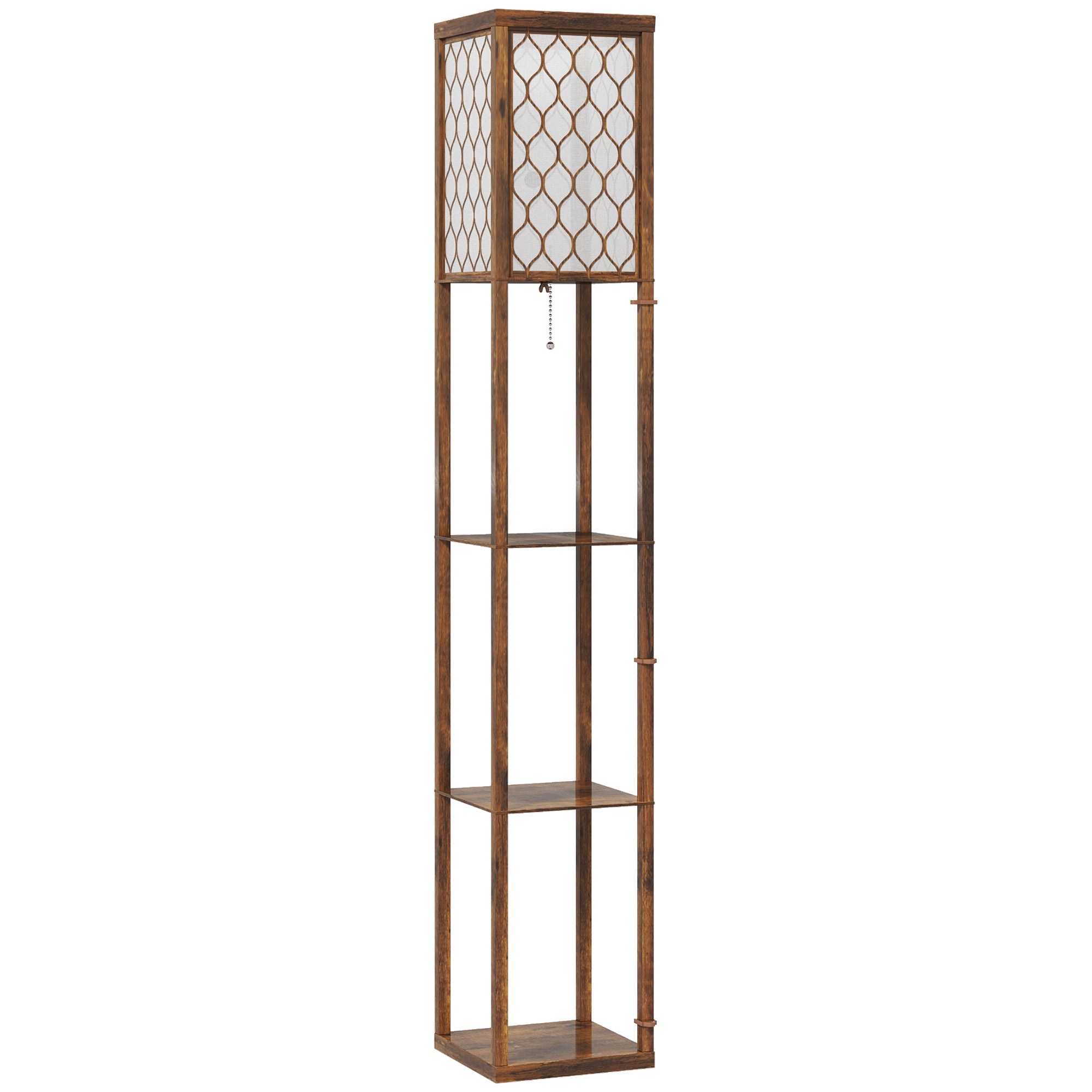 Floor Lamp with Shelves, Single Light, Modern Tall Standing Lamps for Living Room, Bedroom, with Chain Switch, Bulb not Included, Rustic Brown