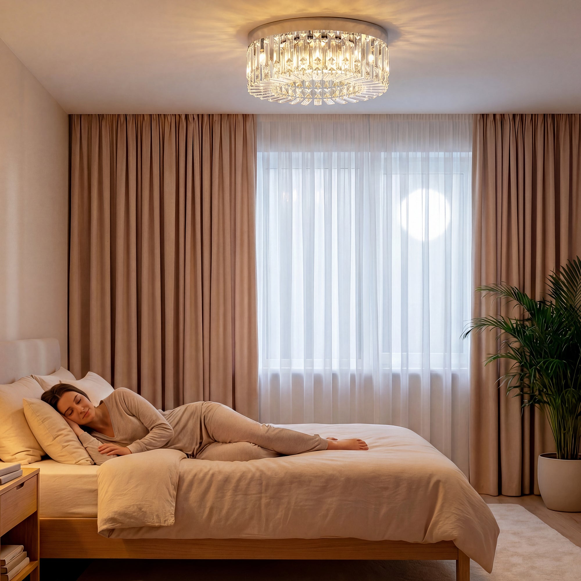 Crystal Chandeliers Ceiling Light with 160 Crystal Pendants, Modern 6-Light Flush Mount Ceiling Light for Living Room, Bedroom, Dining Room, Hall, Silver Tone