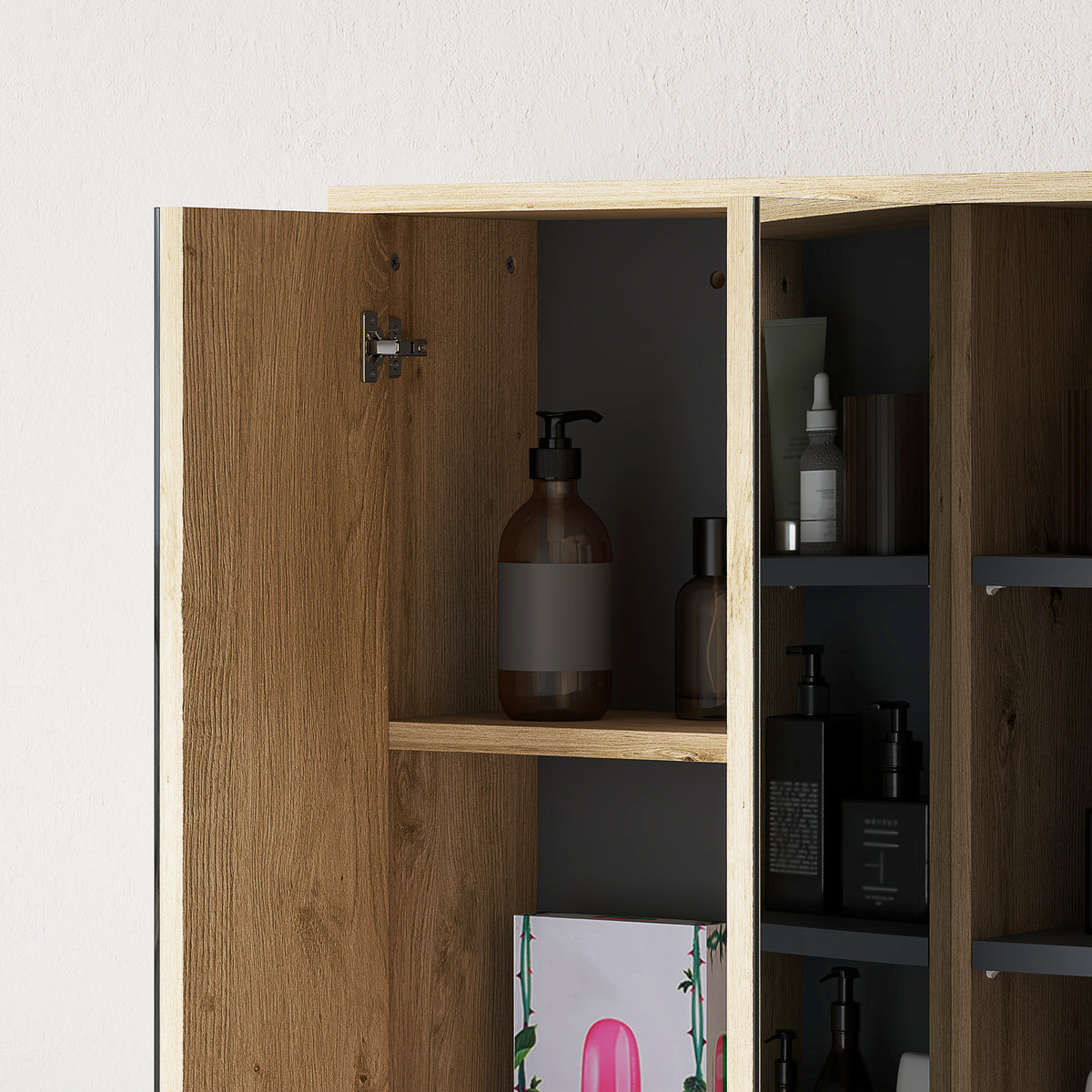 Bathroom Medicine Cabinet with Mirror, Wall Mount Mirror Cabinet with Open Shelves, 2 Soft-Close Doors, Bathroom Storage Organizer, Natural