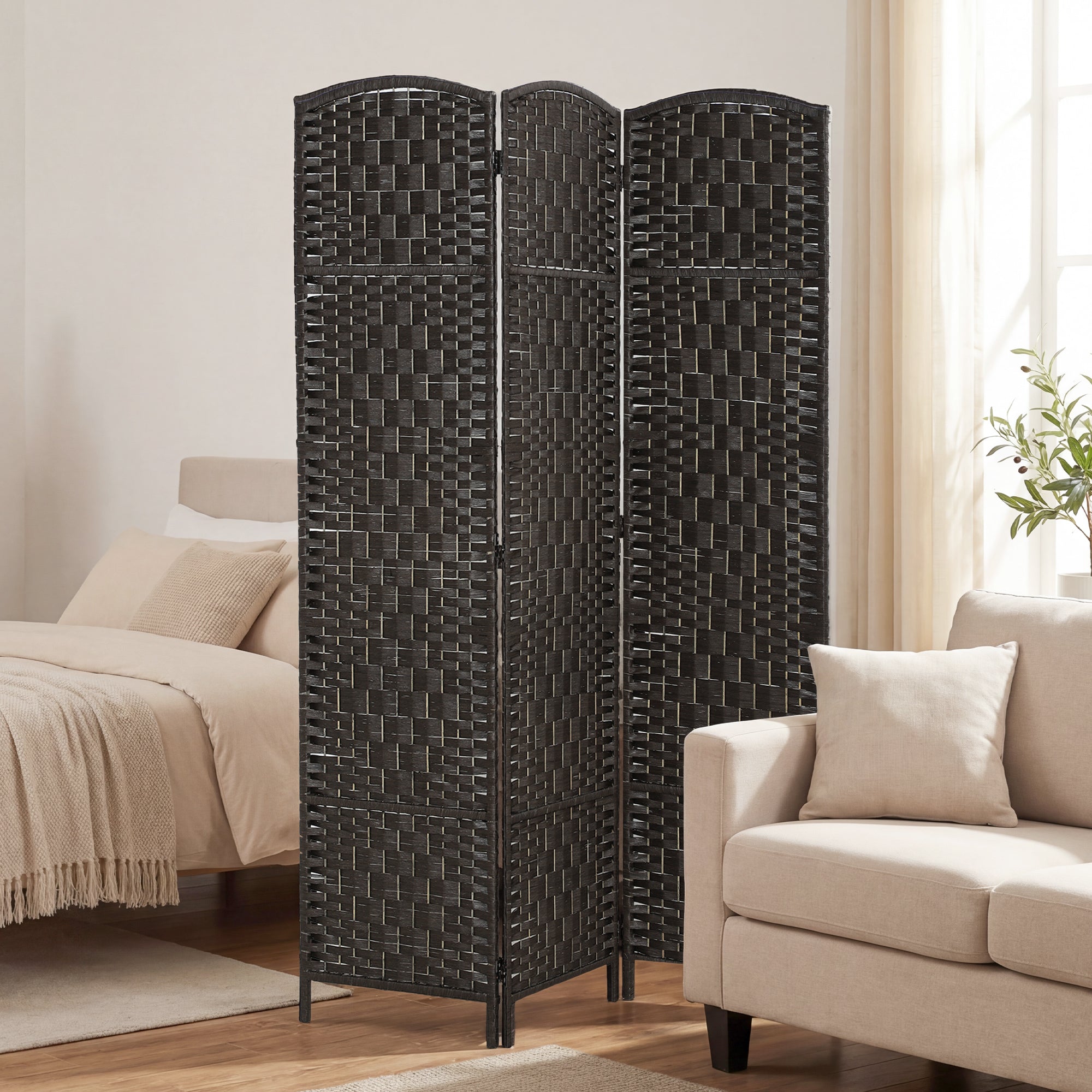 Room Divider, 3 Panel Folding Privacy Screen, 70.9" Tall Portable Wicker Weave Partition Wall Divider for Bedroom, Home Office, Coffee