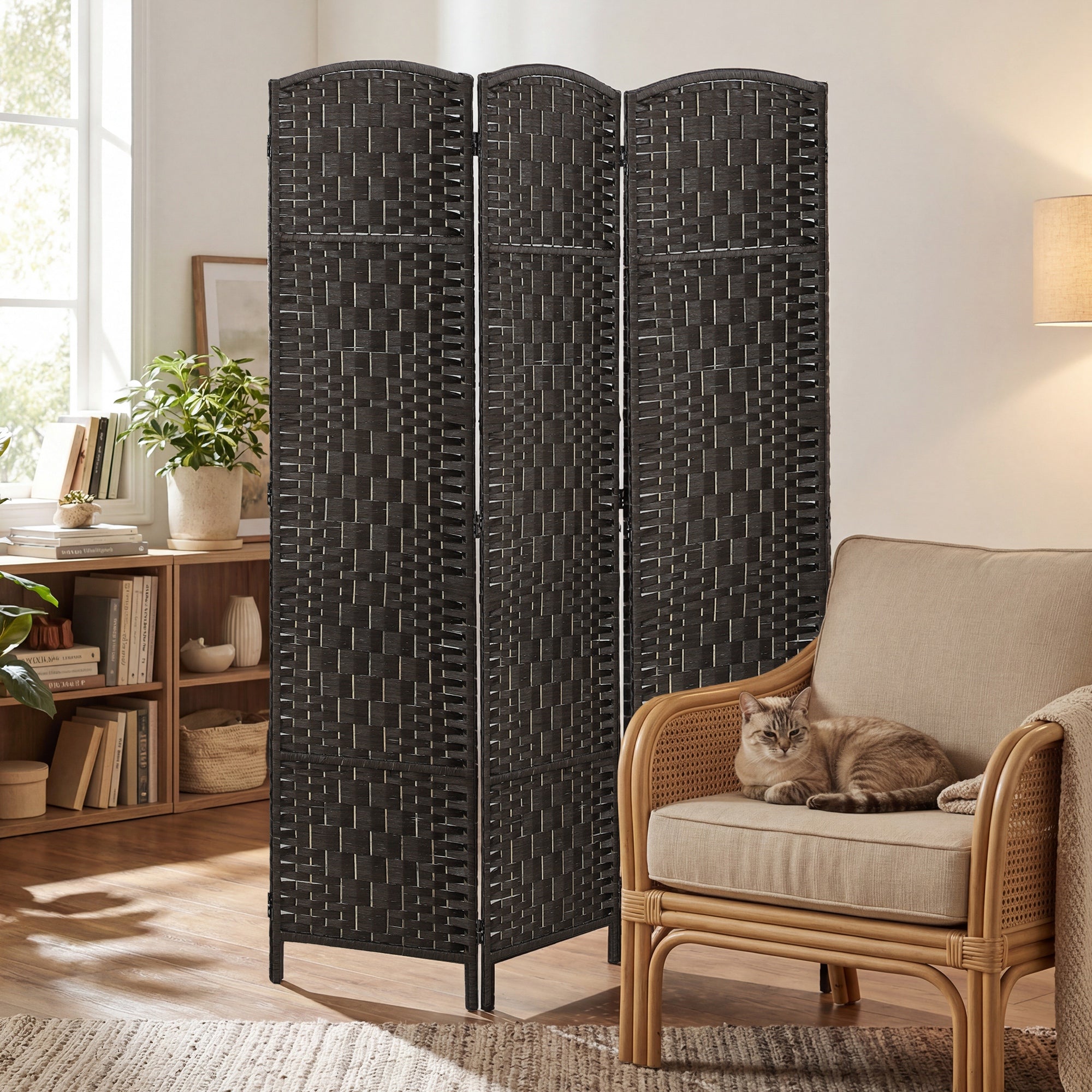 Room Divider, 3 Panel Folding Privacy Screen, 70.9" Tall Portable Wicker Weave Partition Wall Divider for Bedroom, Home Office, Coffee
