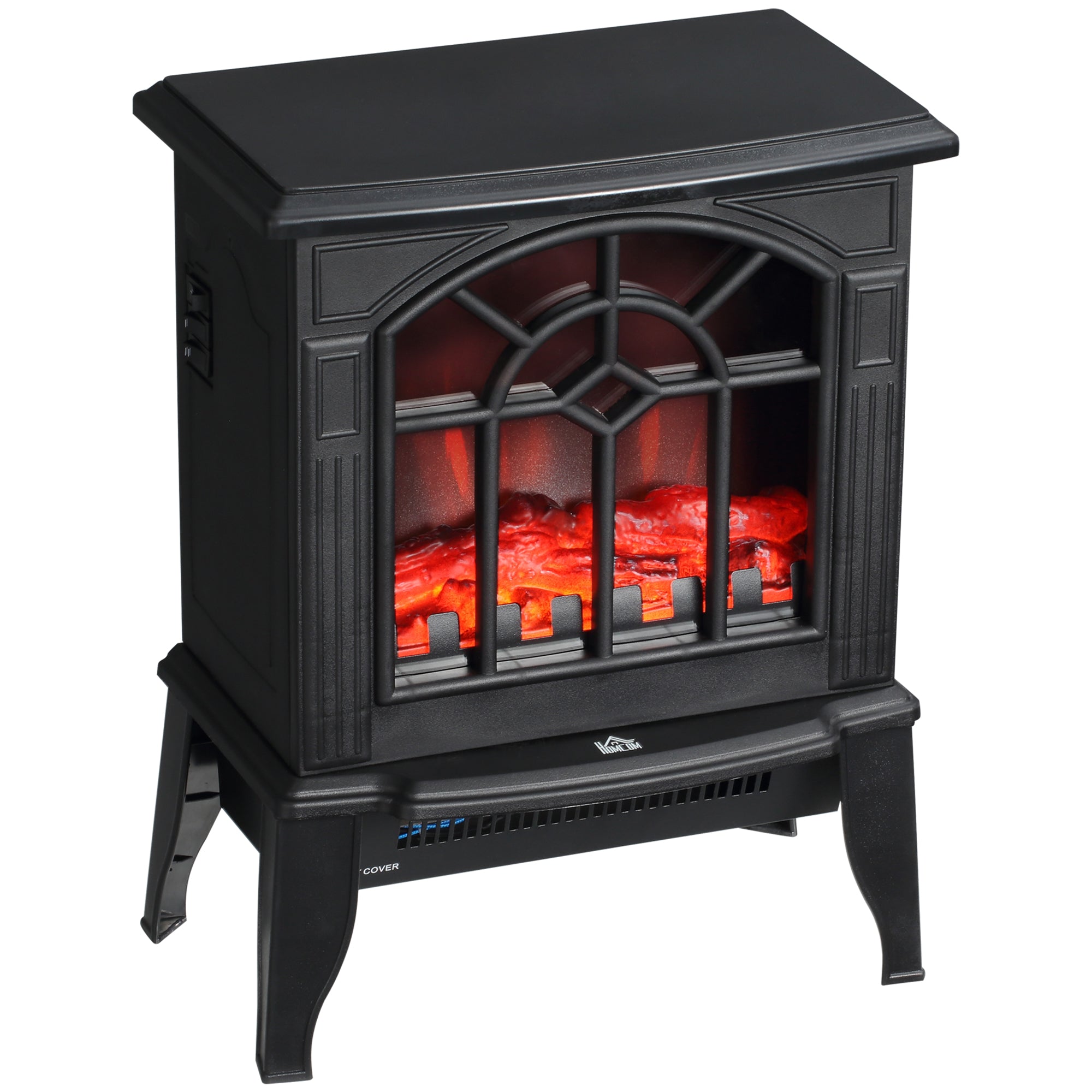 Electric Fireplace Heater, Freestanding Fireplace Stove with Realistic Flames Overheating Protection 750W/1500W, Black