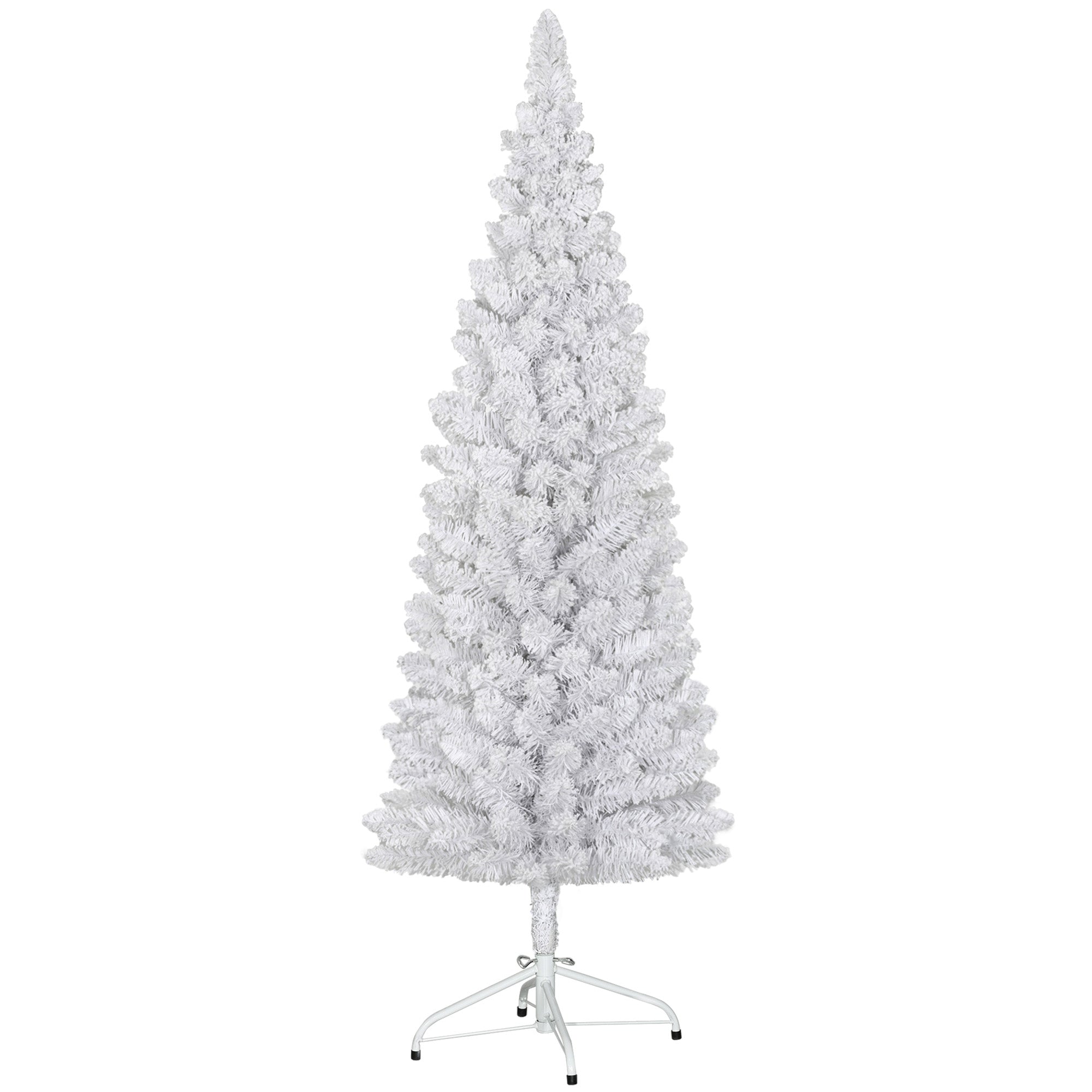 HOMCOM 5ft Snow Flocked Pencil Christmas Tree, Slim Artificial Christmas Tree with 246 Branch Tips and Metal Base, Home Indoor Party Holiday Decoration, White