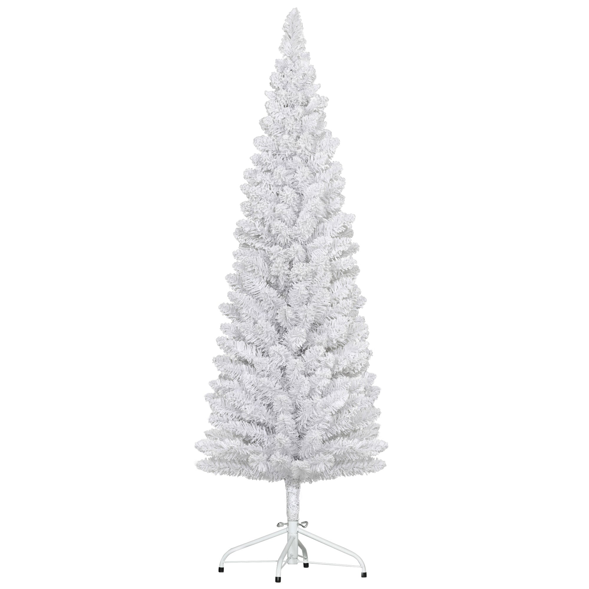 HOMCOM 5ft Snow Flocked Pencil Christmas Tree, Slim Artificial Christmas Tree with 246 Branch Tips and Metal Base, Home Indoor Party Holiday Decoration, White