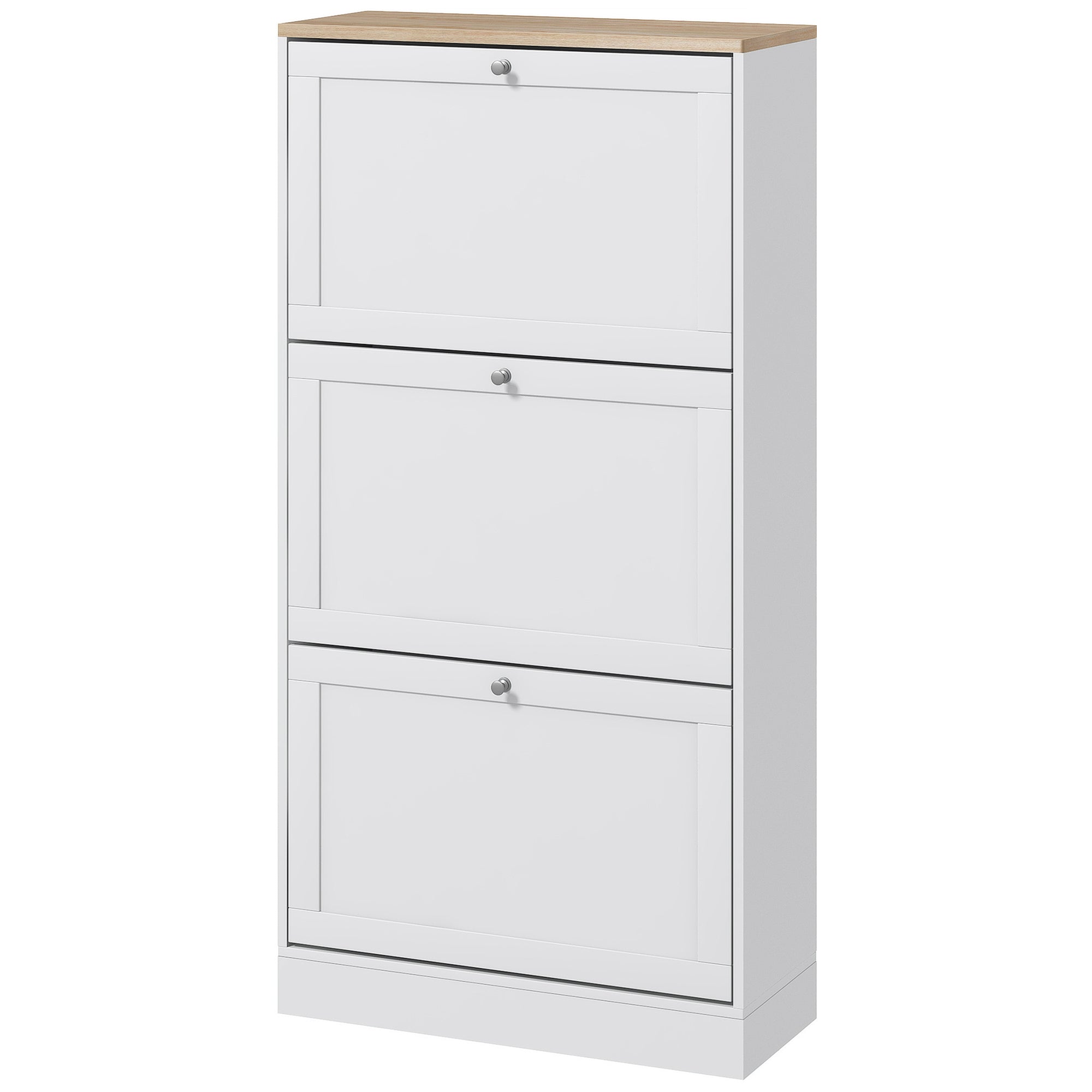 Modern Shoe Storage Cabinet with 3 Flip Drawers for 18 Pairs White