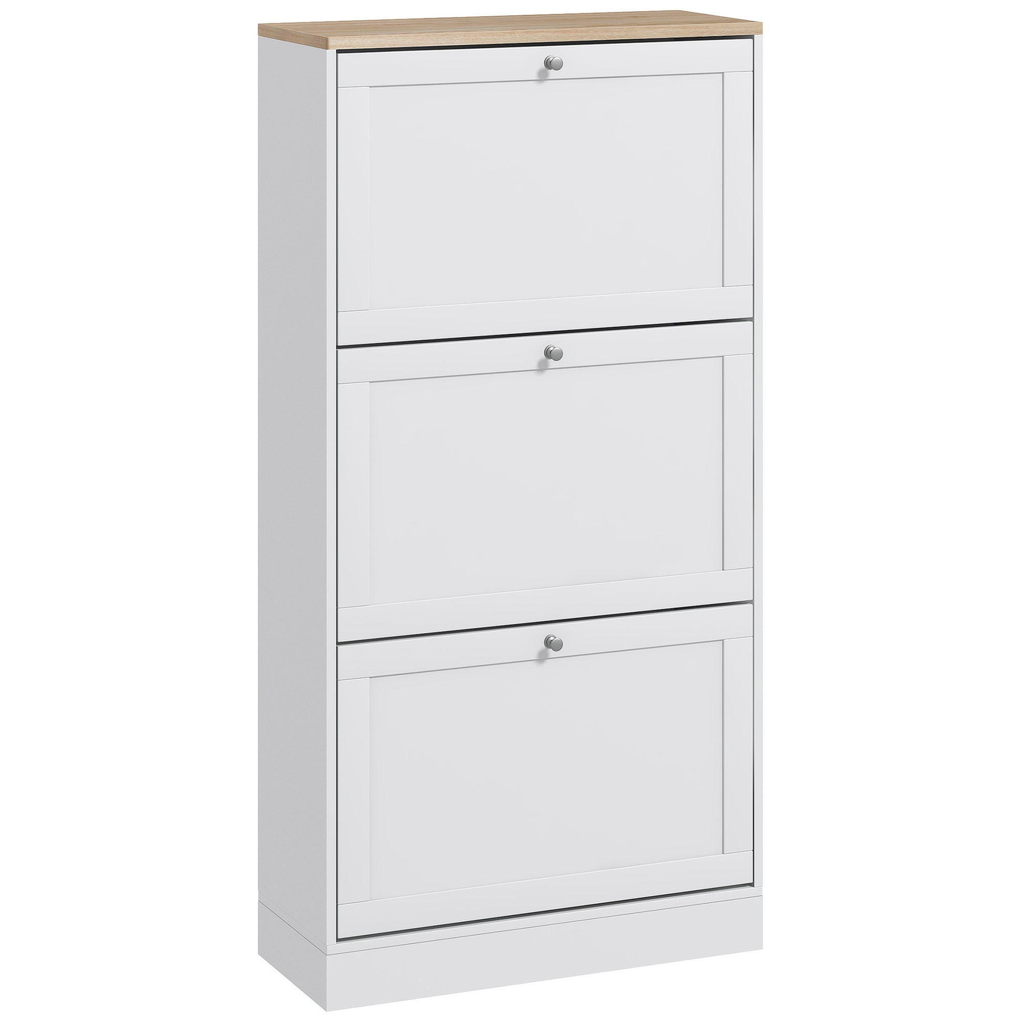 Modern Shoe Storage Cabinet with 3 Flip Drawers for 18 Pairs White