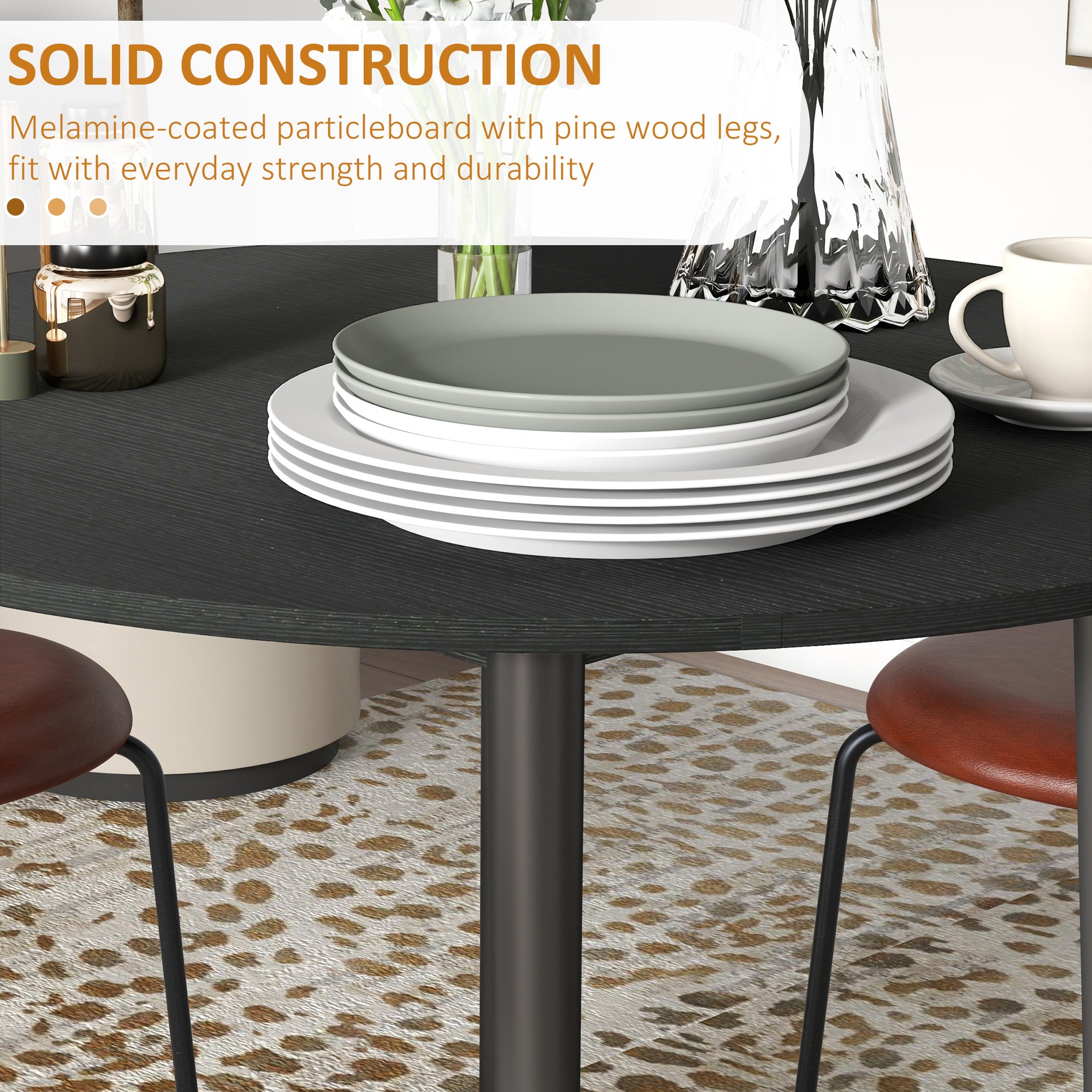 HOMCOM Folding Dining Table, Round Drop Leaf Table for Small Spaces, Foldable Table with Wood Legs for Kitchen, Dining Room, Distressed Black